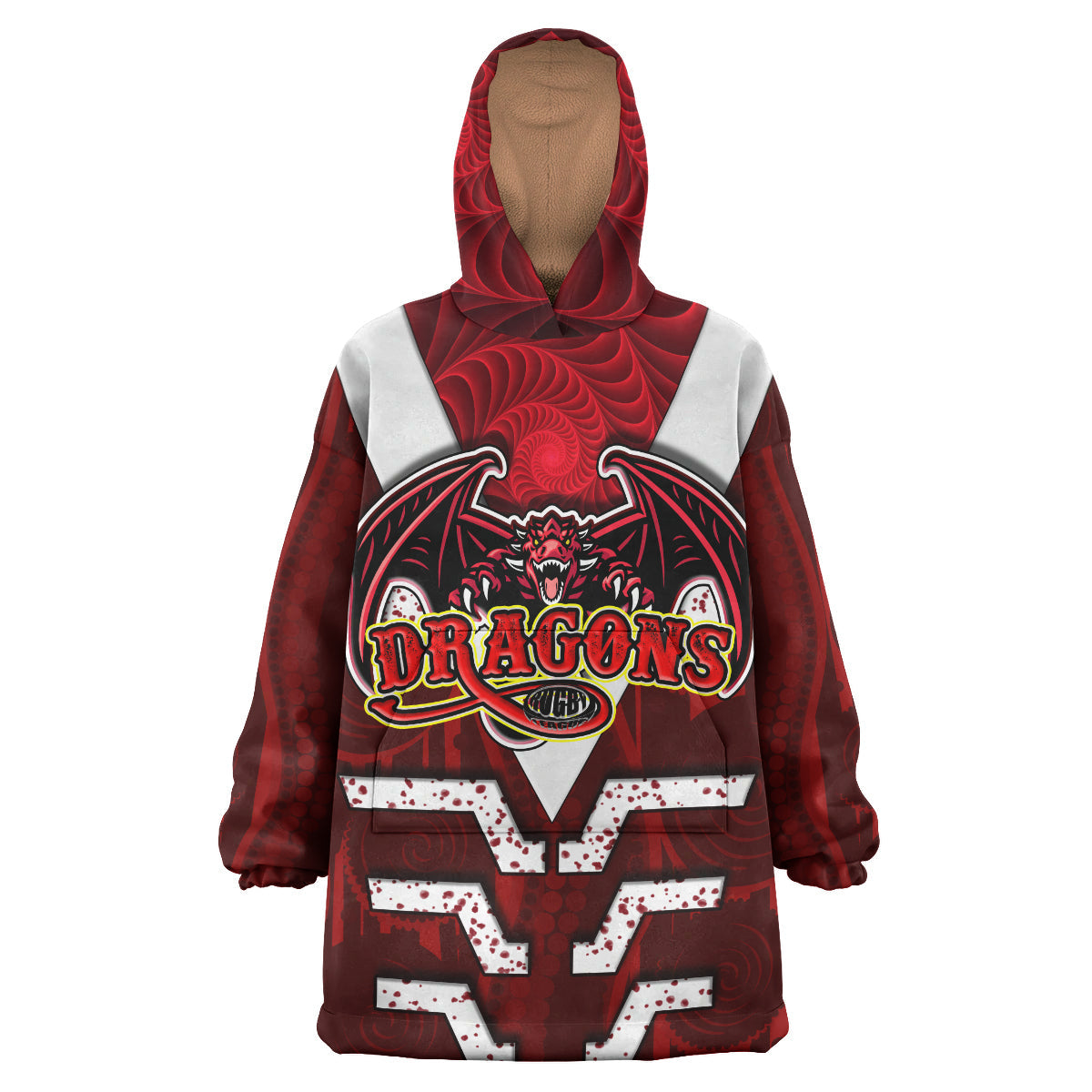 St. George Rugby Snug Hoodie - Custom Dragons With Rugby Ball Aboriginal Patterns Wearable Blanket Hoodie RLT14 - Vibe Hoodie Shop