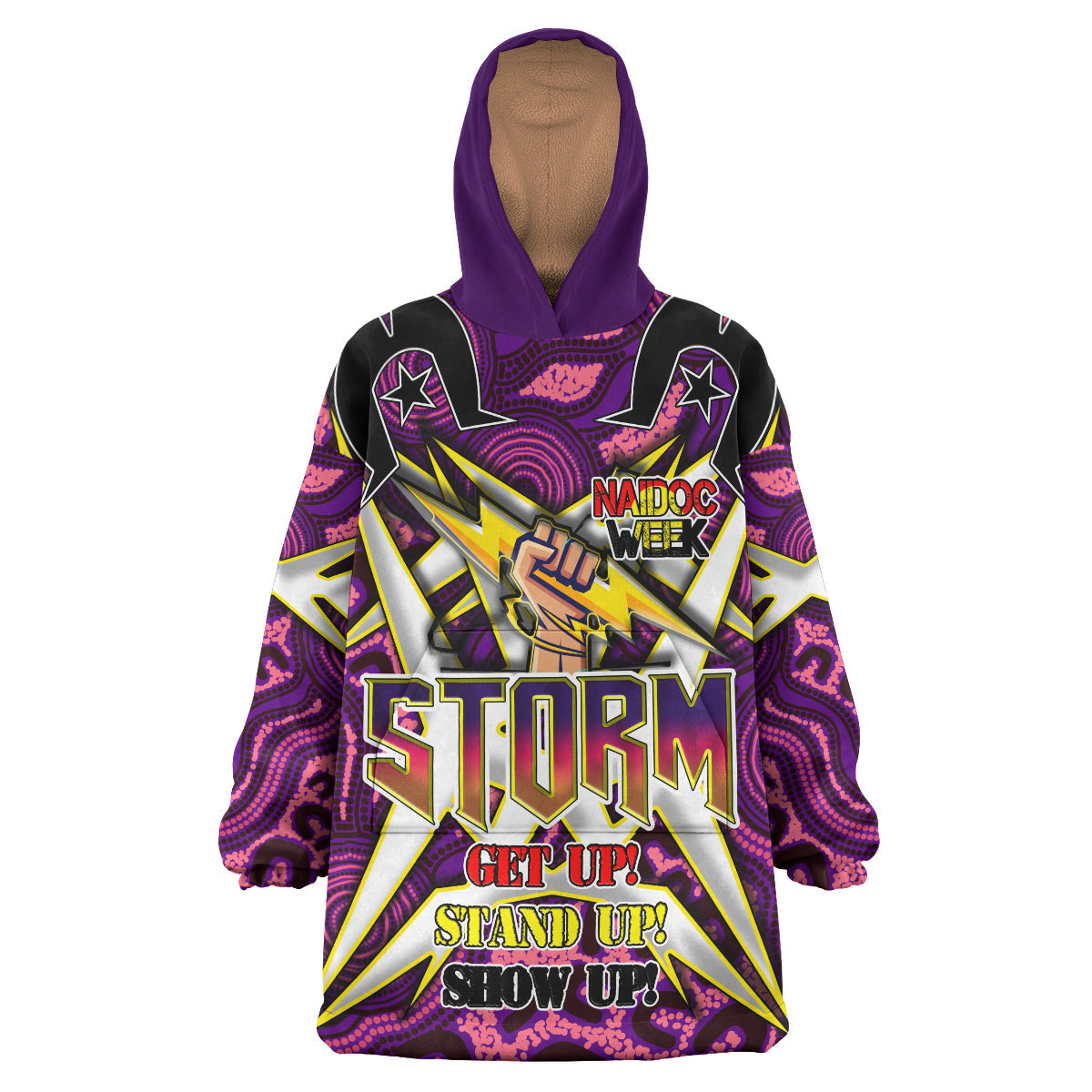 Storm Rugby Snug Hoodie - Custom Naidoc Week Storm Hand Thunder With Aboriginal Pattern ''Get up, Stand Up, Show Up'' Wearable Blanket Hoodie RLT14 - Vibe Hoodie Shop