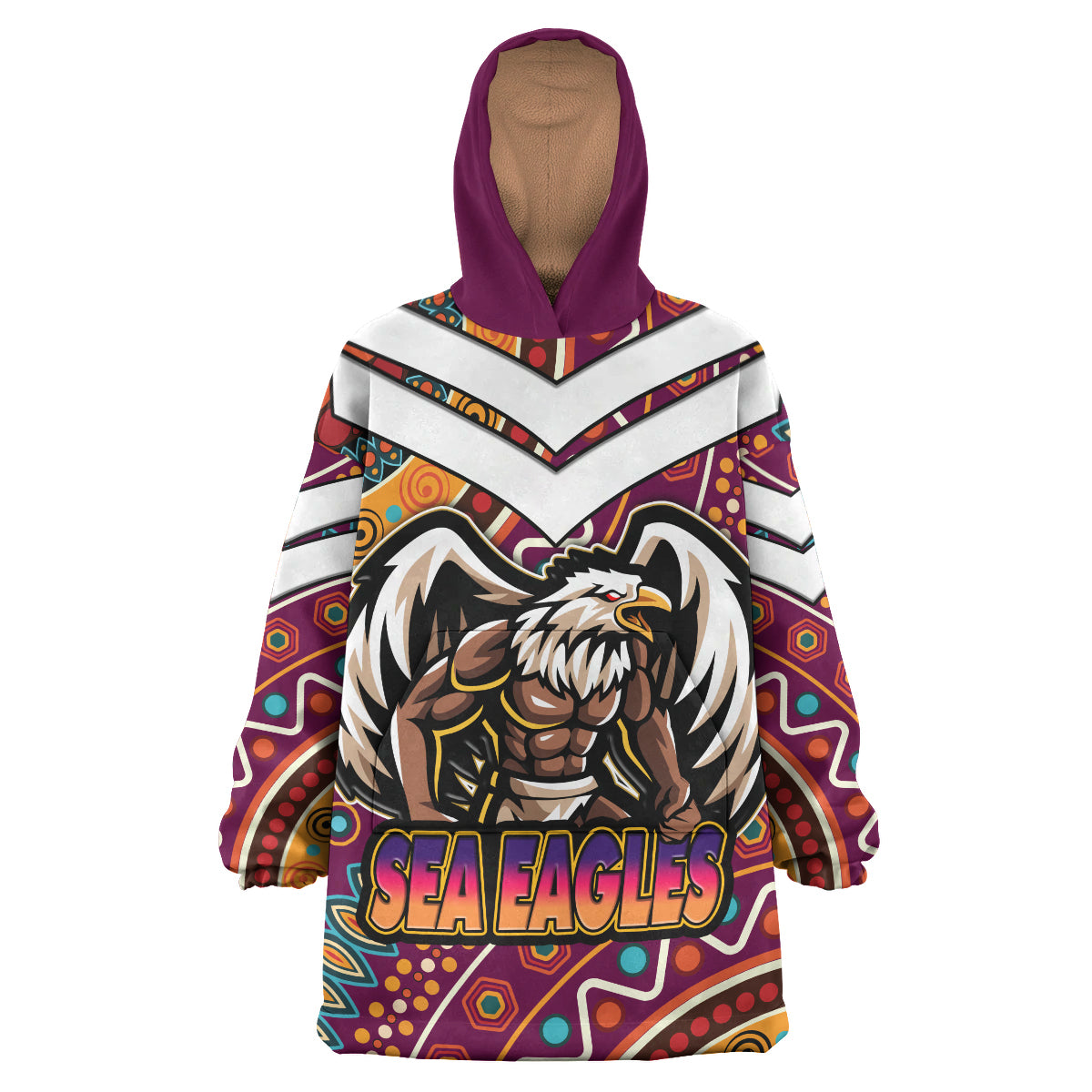 Sea Eagles Rugby Snug Hoodie - Custom Eagle Strong With Aboriginal Patterns Wearable Blanket Hoodie RLT14 - Vibe Hoodie Shop