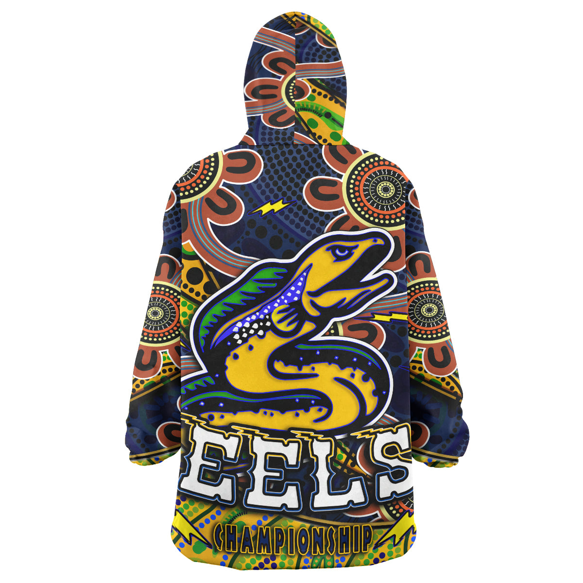 NRLW Eels Rugby Snug Hoodie - Custom Eels Women's Rugby League With Aboriginal Style Player And Number Wearable Blanket Hoodie - Vibe Hoodie Shop