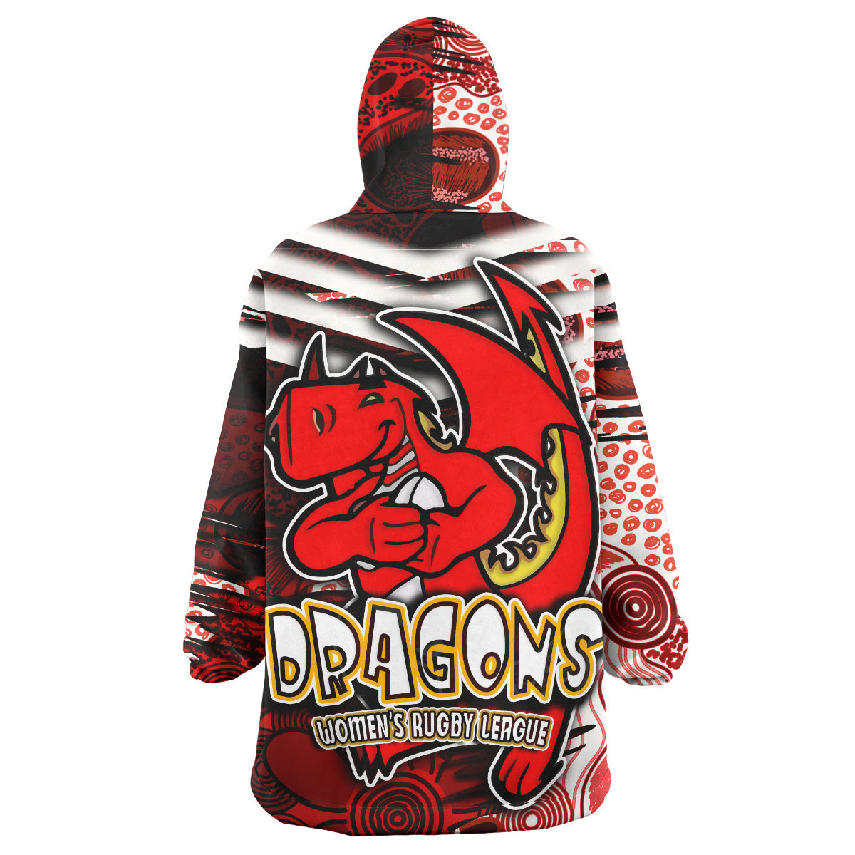 NRLW St. George Snug Hoodie - Custom Dragon Women's Rugby League Aboriginal Style Wearable Blanket Hoodie - Vibe Hoodie Shop