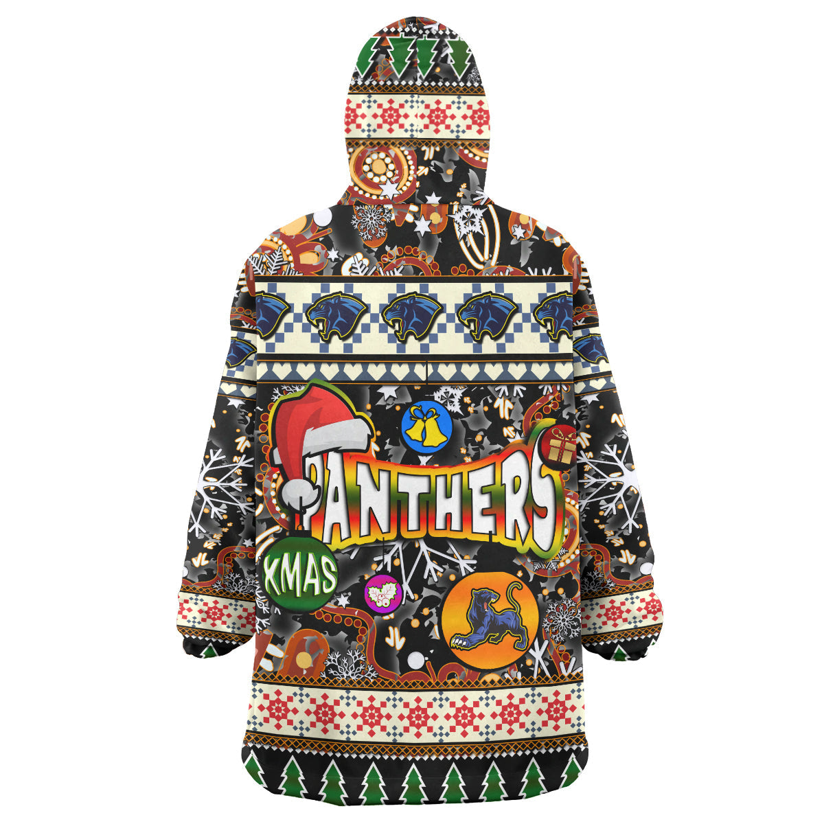 Panthers Rugby Christmas Snug Hoodie - Custom Xmas Panthers Christmas Balls, Snowflake With Aboriginal Patterns Wearable Blanket Hoodie - Vibe Hoodie Shop
