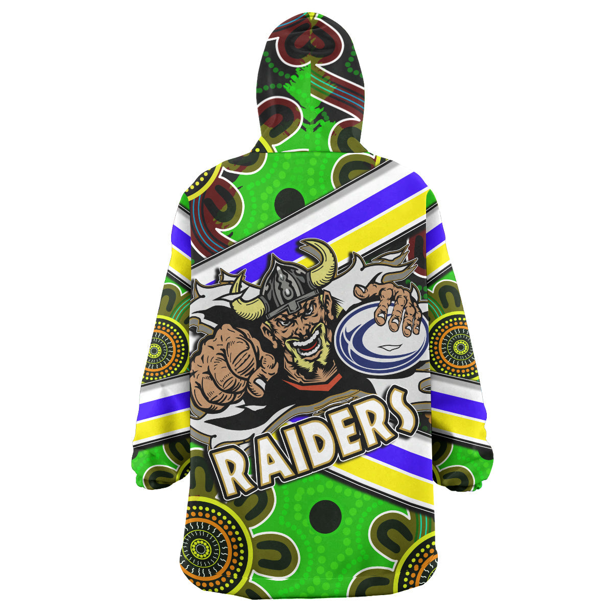 Raiders Rugby Snug Hoodie - Custom Raiders With Rugby Ball Aboriginal Art Personalised Player And Number Wearable Blanket Hoodie RLT14 - Vibe Hoodie Shop