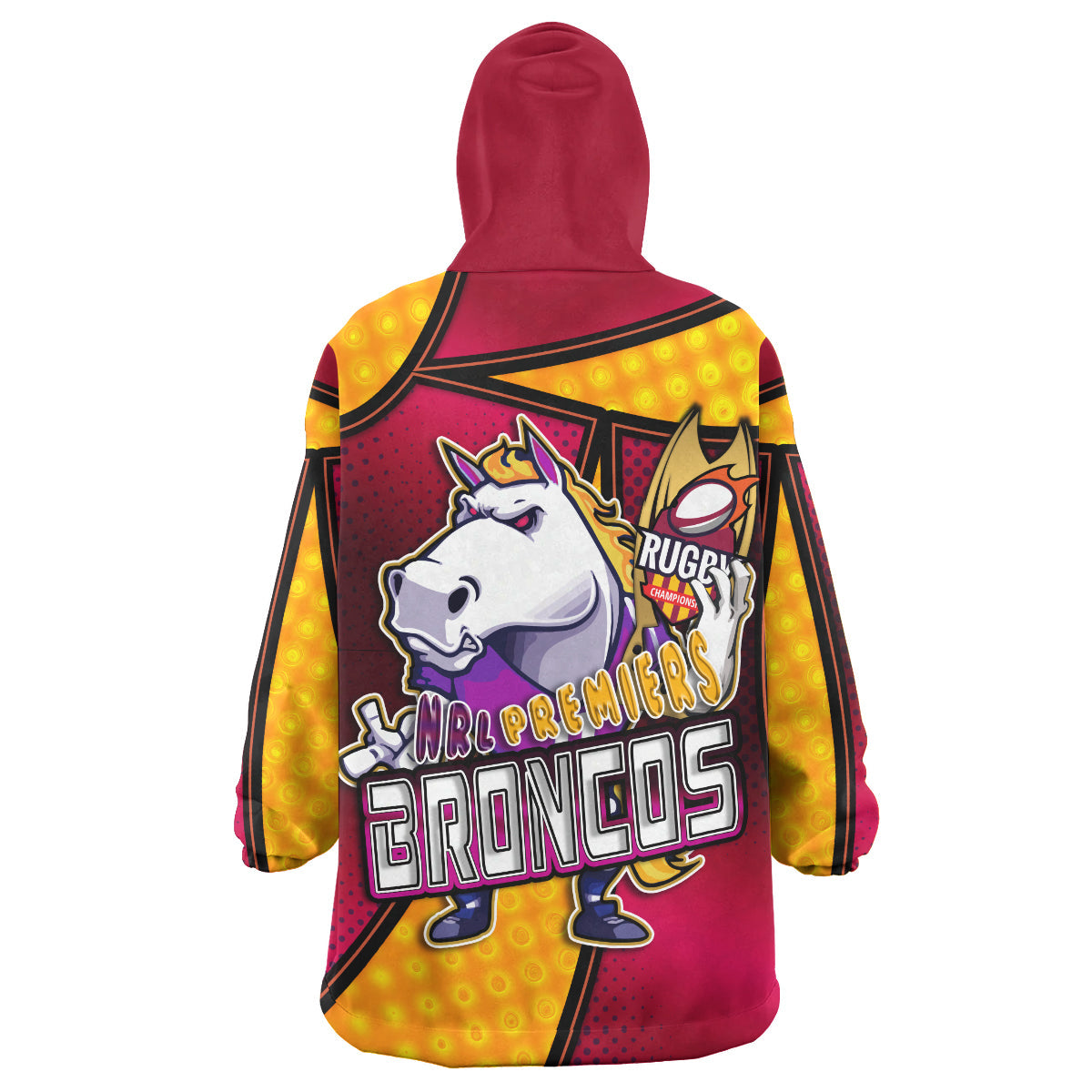 Broncos Rugby Snug Hoodie - Custom Broncos Horse Rugby NRL Grand Final with Dot Painting Personalised Player And Number Wearable Blanket Hoodie - Vibe Hoodie Shop