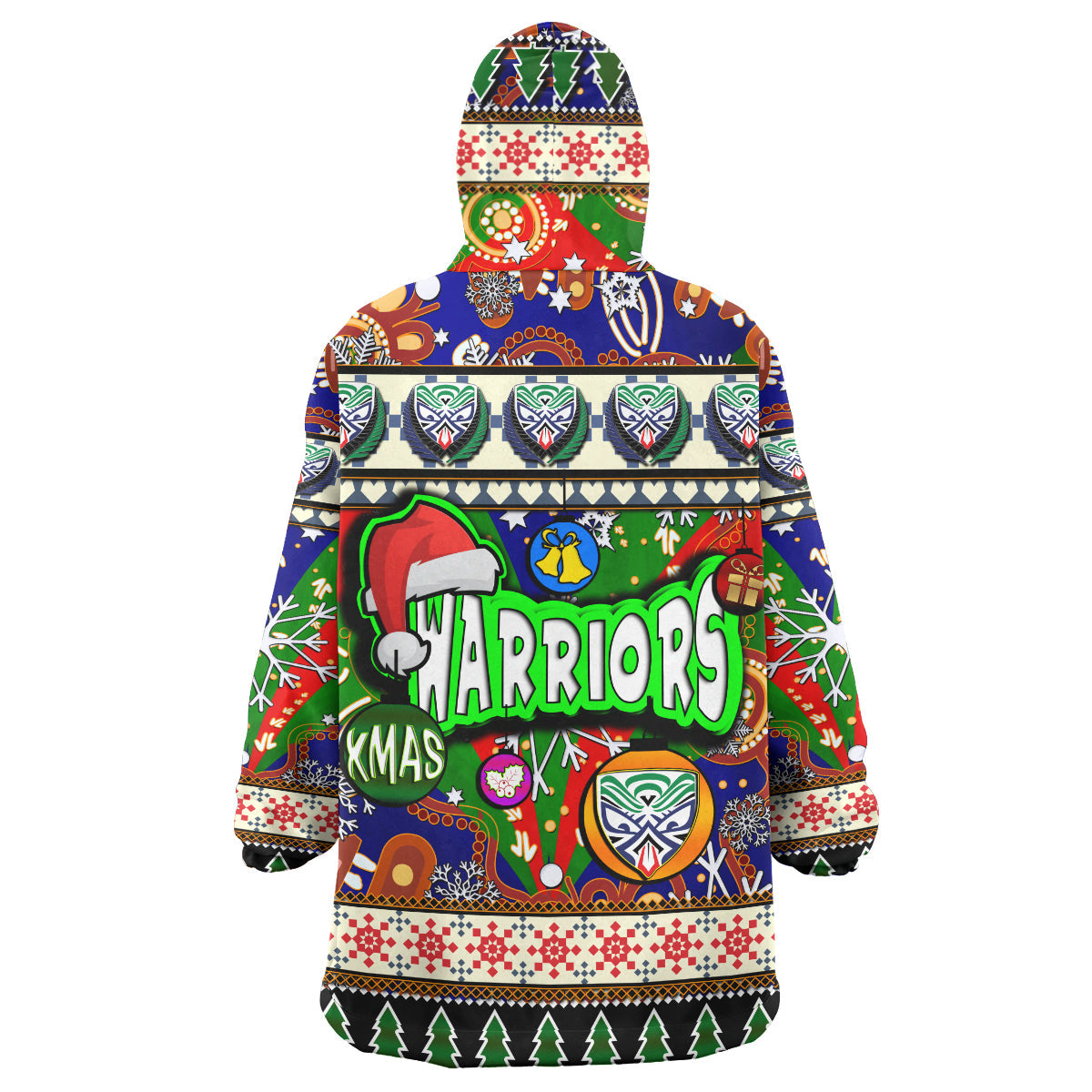Warriors Rugby Christmas Snug Hoodie - Custom Xmas Warriors Christmas Balls, Snowflake With Aboriginal Patterns Wearable Blanket Hoodie - Vibe Hoodie Shop