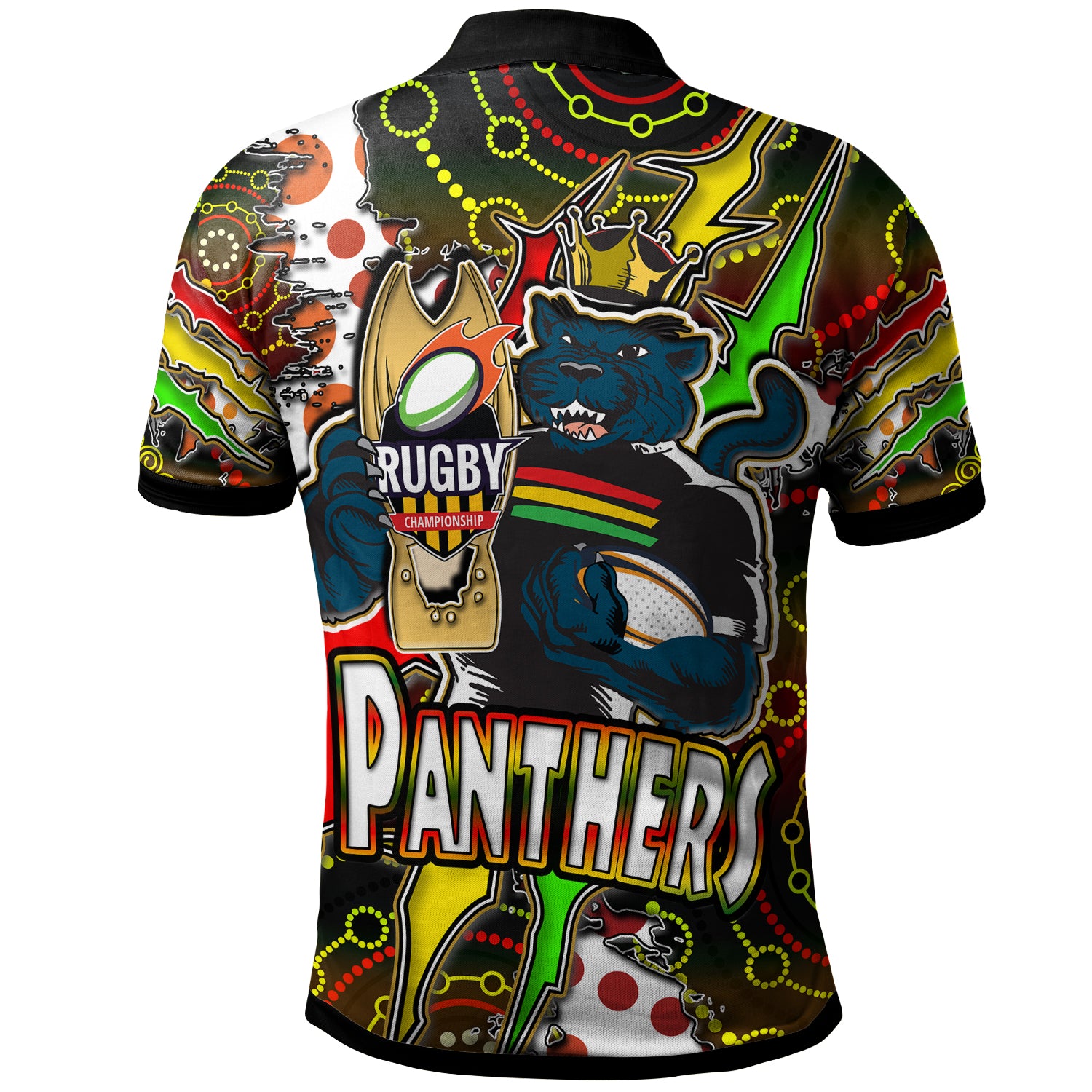 Panthers Rugby Polo Shirt - Custom Panthers Rugby NRL Grand Final Aboriginal Art Personalised Player And Number Polo Shirt - Vibe Hoodie Shop