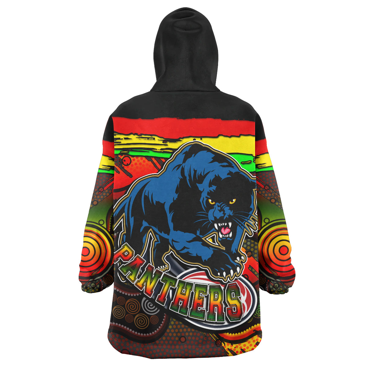 Panthers Rugby Snug Hoodie - Custom Panther With Aboriginal Style Of Dot Painting Personalised Player And Number Wearable Blanket Hoodie RLT14 - Vibe Hoodie Shop