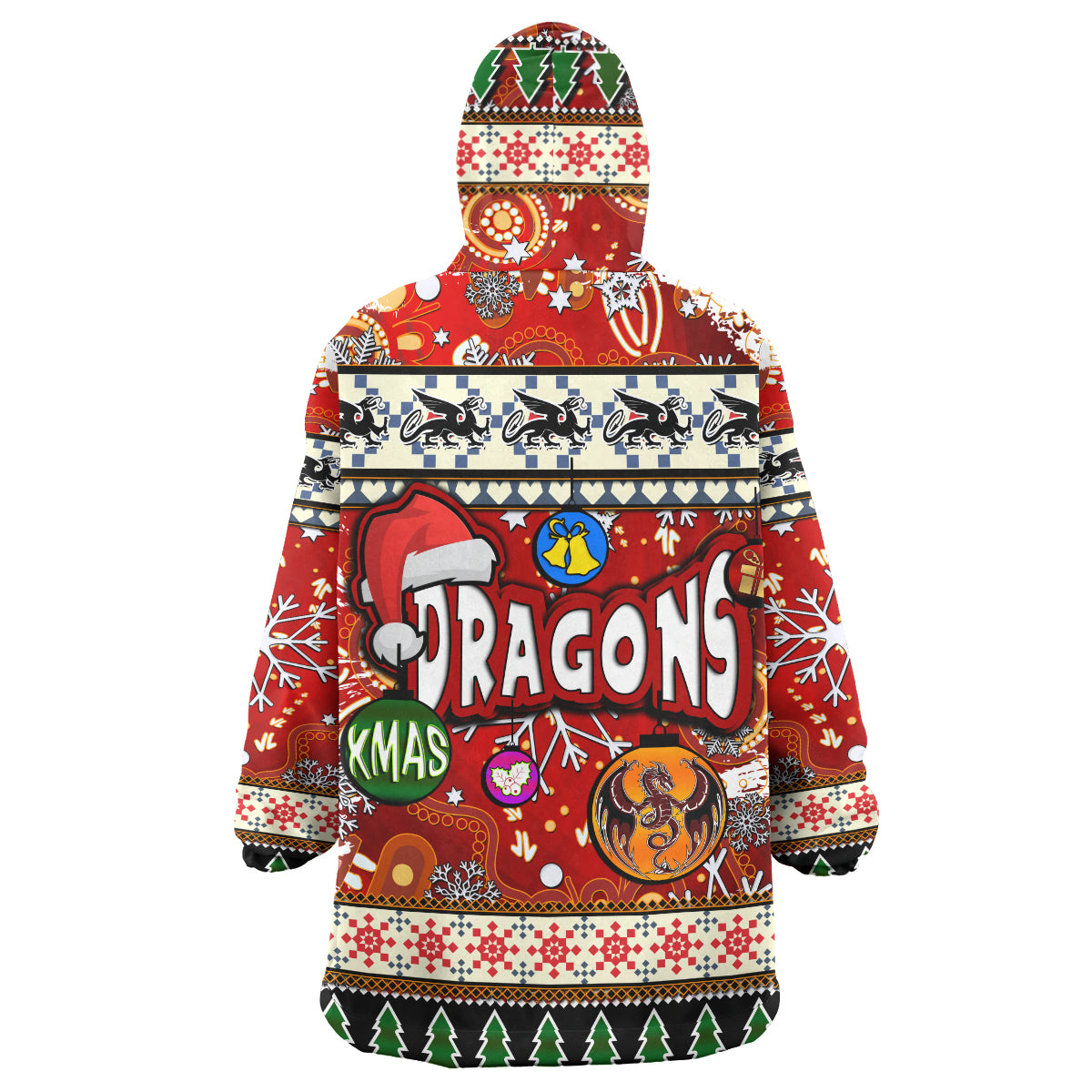 St. George Rugby Christmas Snug Hoodie - Custom Xmas Dragon Christmas Balls, Snowflake With Aboriginal Patterns Wearable Blanket Hoodie - Vibe Hoodie Shop
