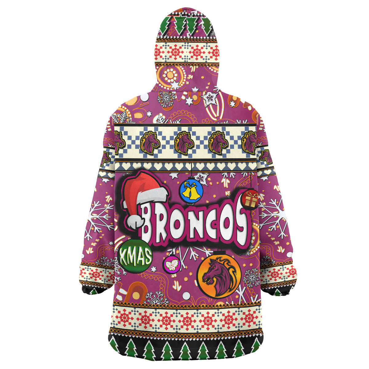 Broncos Rugby Christmas Snug Hoodie - Custom Xmas Broncos Christmas Balls, Snowflake With Aboriginal Patterns Wearable Blanket Hoodie - Vibe Hoodie Shop