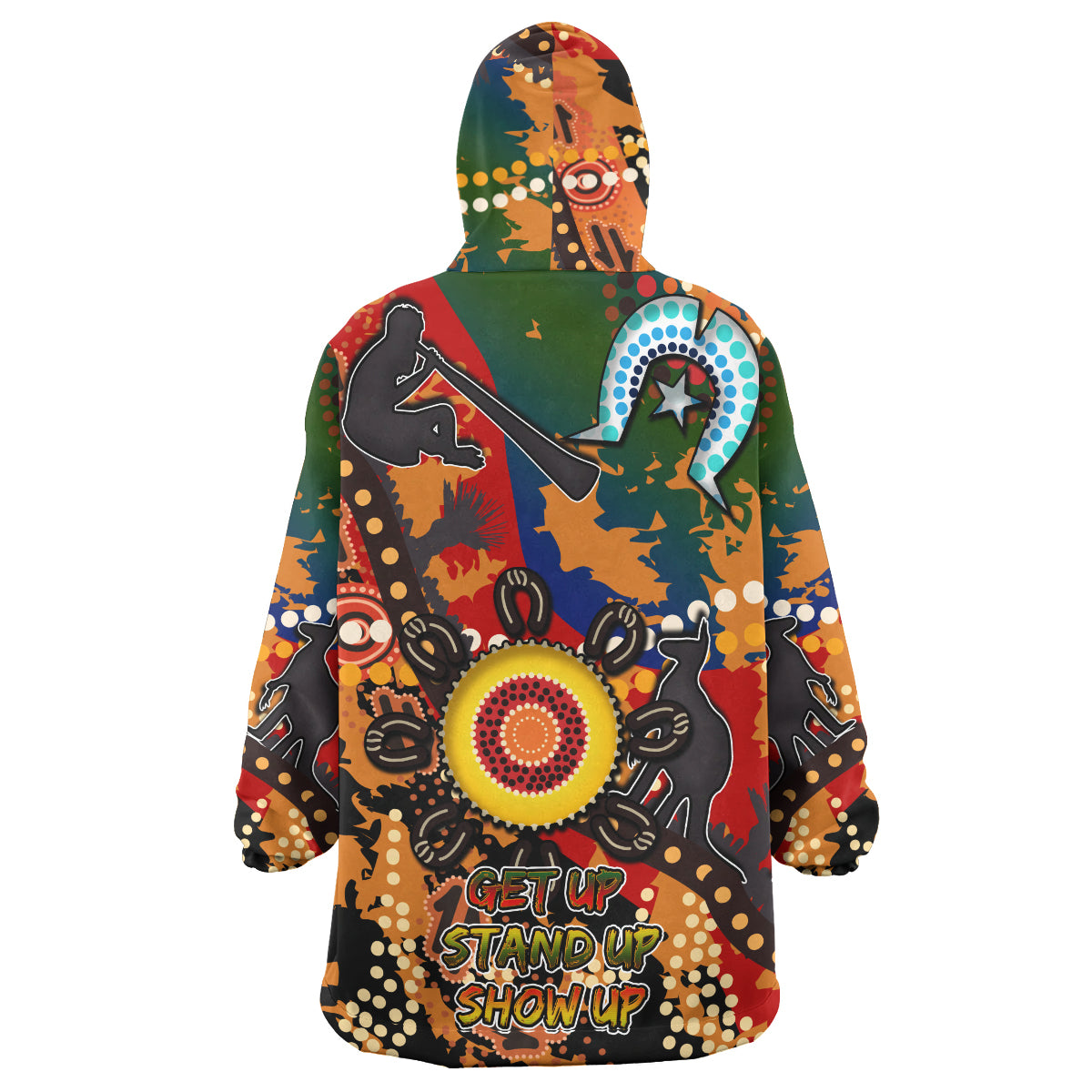 Australia NAIDOC Week 2023 Wearable Blanket Hoodie- Custom Naidoc Aboriginal Inspired Dot Art Painting With Native Kangaroo "Get up, Stand up, Show up," Wearable Blanket Hoodie - Vibe Hoodie Shop