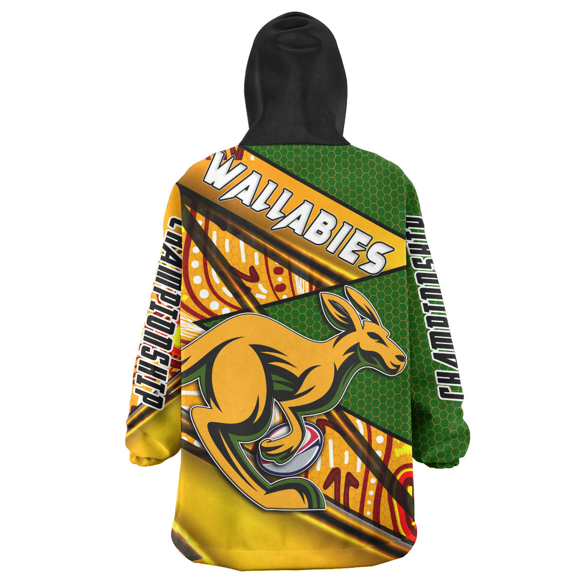 Wallabies Rugby Snug Hoodie - Custom Kangaroo Rugby Ball Rugby Championship Personalised Player And Number Wearable Blanket Hoodie - Vibe Hoodie Shop