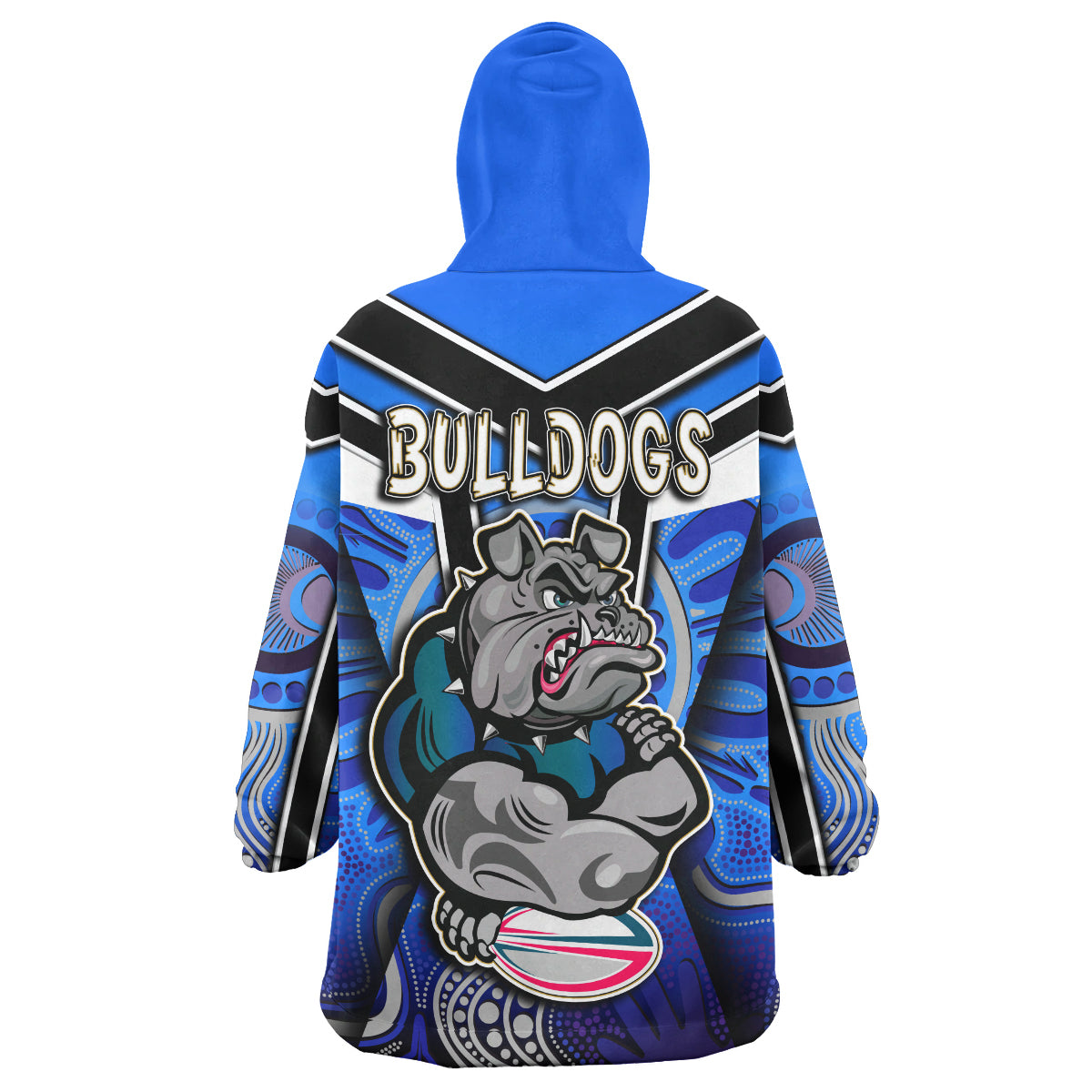 Bulldogs Rugby Snug Hoodie - Custom Bulldog Rugby Ball With Aboriginal Pattern Personalised Player And Number Wearable Blanket Hoodie RLT14 - Vibe Hoodie Shop