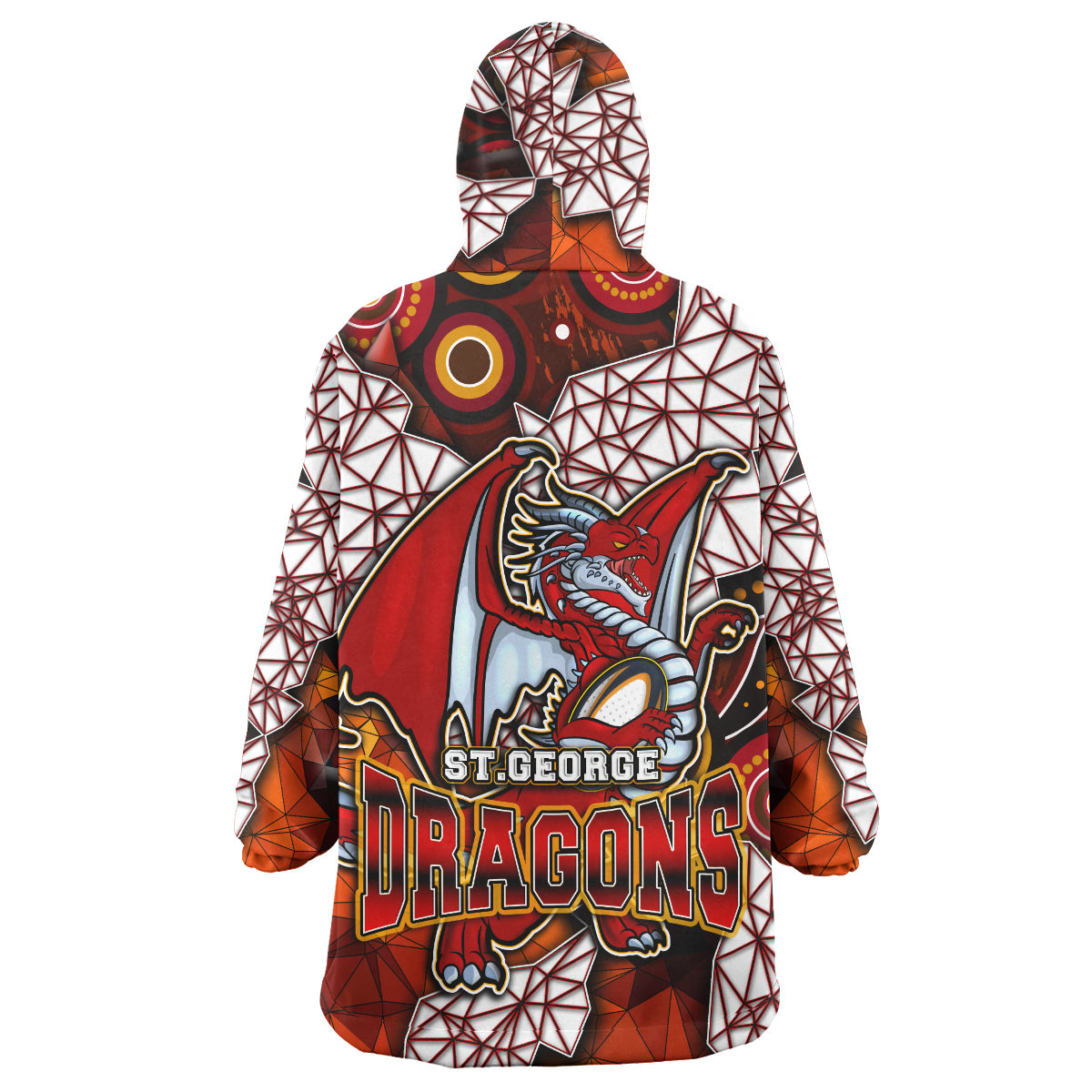 St. George Rugby Snug Hoodie - Custom Dragon Fire Rugby With Aboriginal Art Personalised Player And Number Wearable Blanket Hoodie RLT14 - Vibe Hoodie Shop