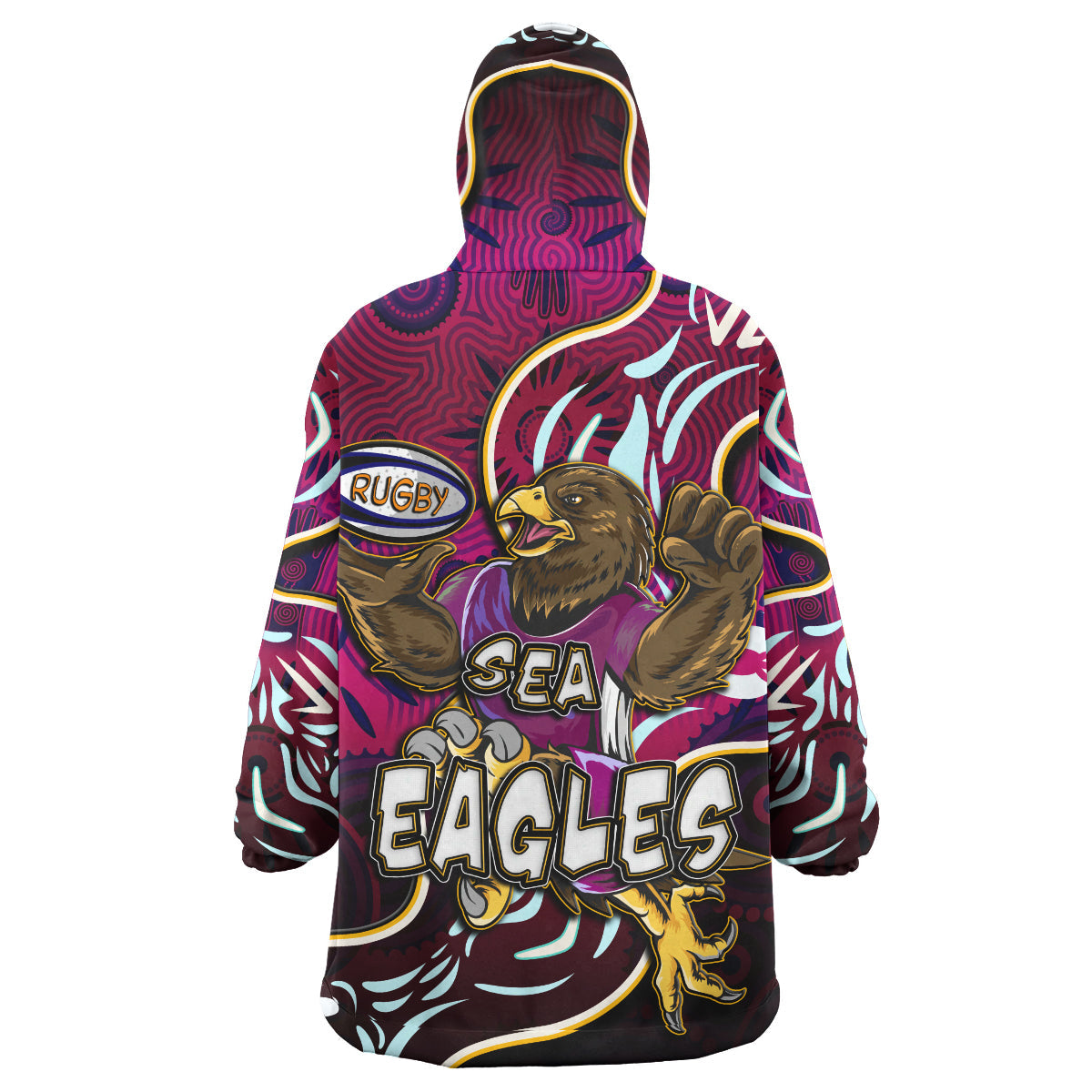 Sea Eagles Rugby Snug Hoodie - Custom Eagles Rugby With Aboriginal Patterns Personalised Player And Number Wearable Blanket Hoodie RLT14 - Vibe Hoodie Shop
