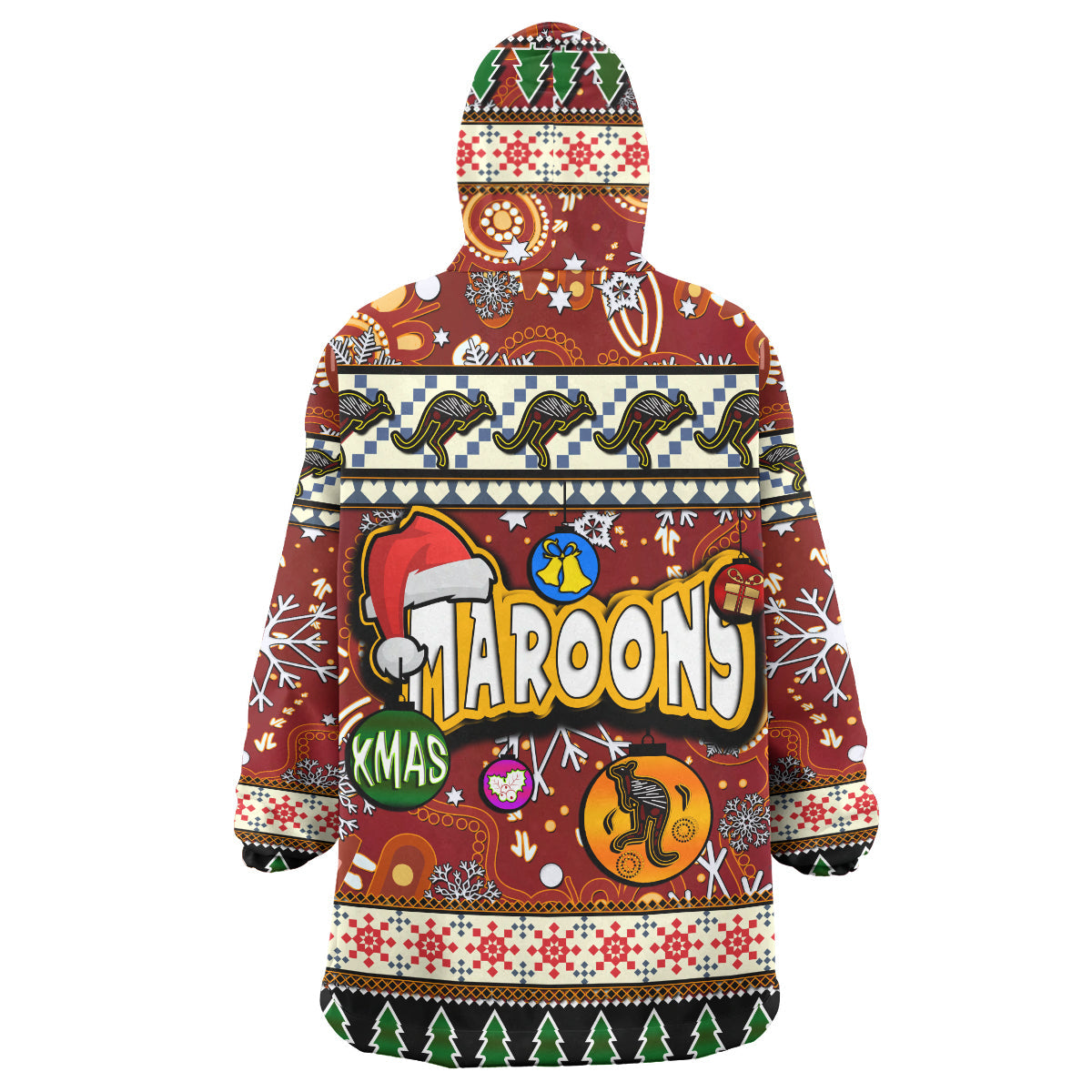 Maroons Rugby Christmas Snug Hoodie - Custom Xmas Maroons Christmas Balls, Snowflake With Aboriginal Patterns Wearable Blanket Hoodie - Vibe Hoodie Shop
