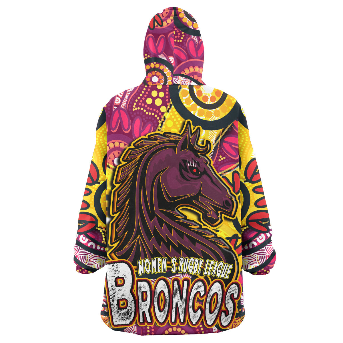 NRLW Broncos Rugby Snug Hoodie - Custom Broncos Rugby Women's Rugby League Aboriginal Dot Painting Woman Wearable Blanket Hoodie - Vibe Hoodie Shop