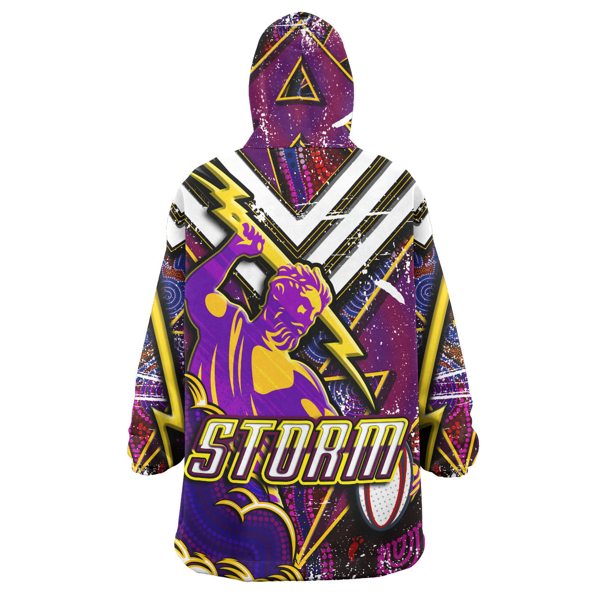 Storm Rugby Snug Hoodie - Custom Storm And Thunder Aboriginal Style Of Dot Background Personalised Player And Number Wearable Blanket Hoodie RLT14 - Vibe Hoodie Shop