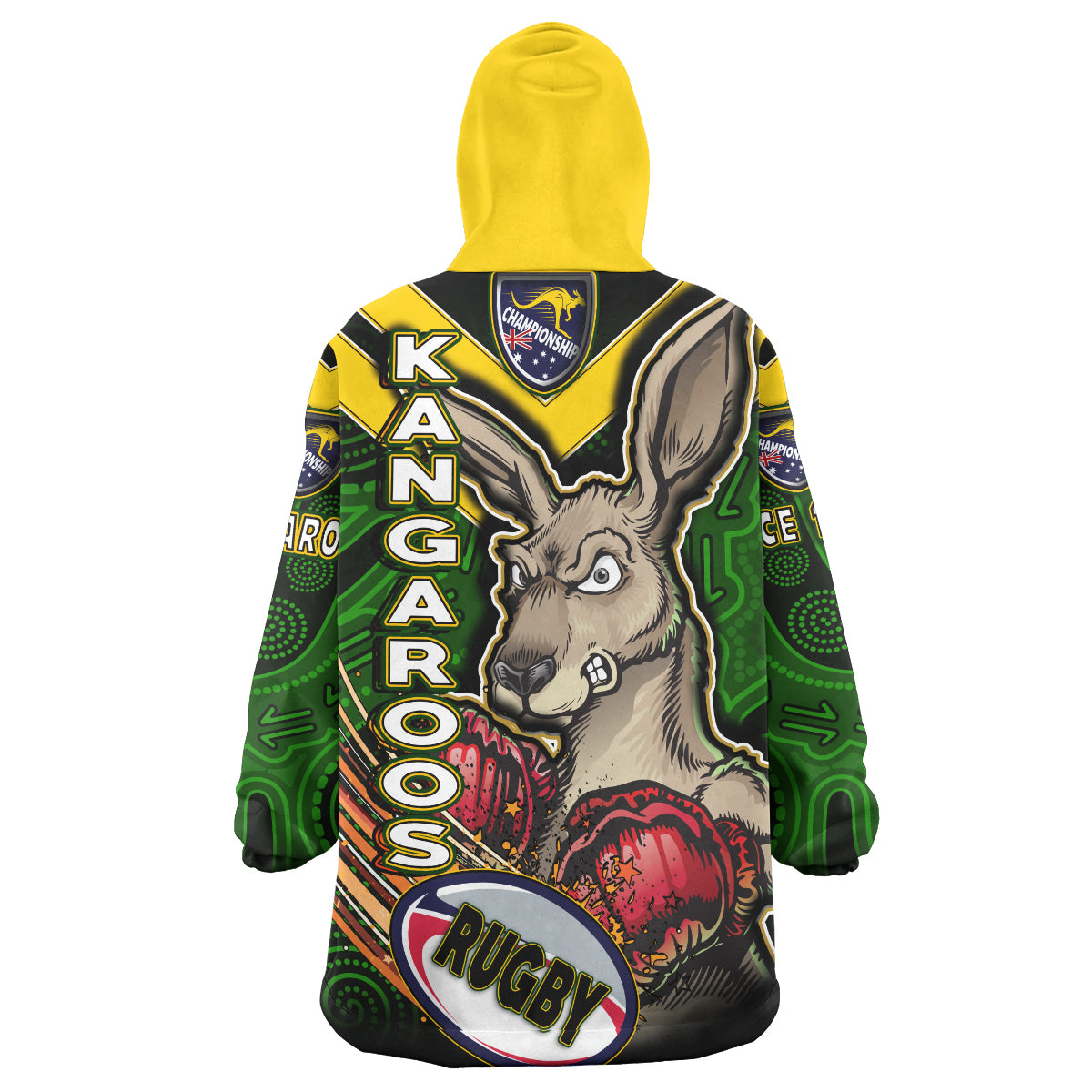 Kangaroos Rugby Snug Hoodie - Custom Kangaroo Rugby League Sport Style Aboriginal Culture Personalised Player And Number Wearable Blanket Hoodie - Vibe Hoodie Shop