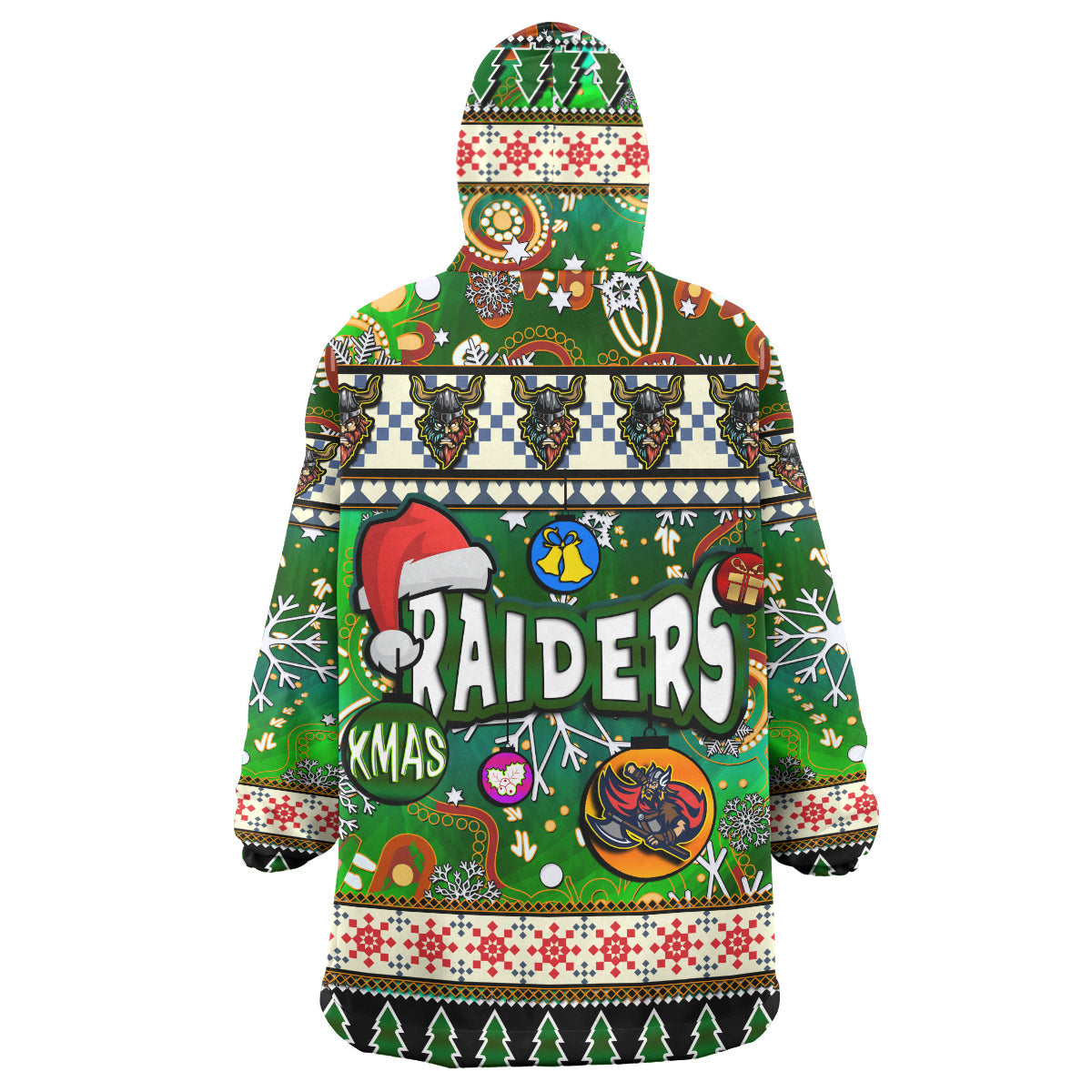 Raider Rugby Christmas Snug Hoodie - Custom Xmas Raider Christmas Balls, Snowflake With Aboriginal Patterns Wearable Blanket Hoodie - Vibe Hoodie Shop