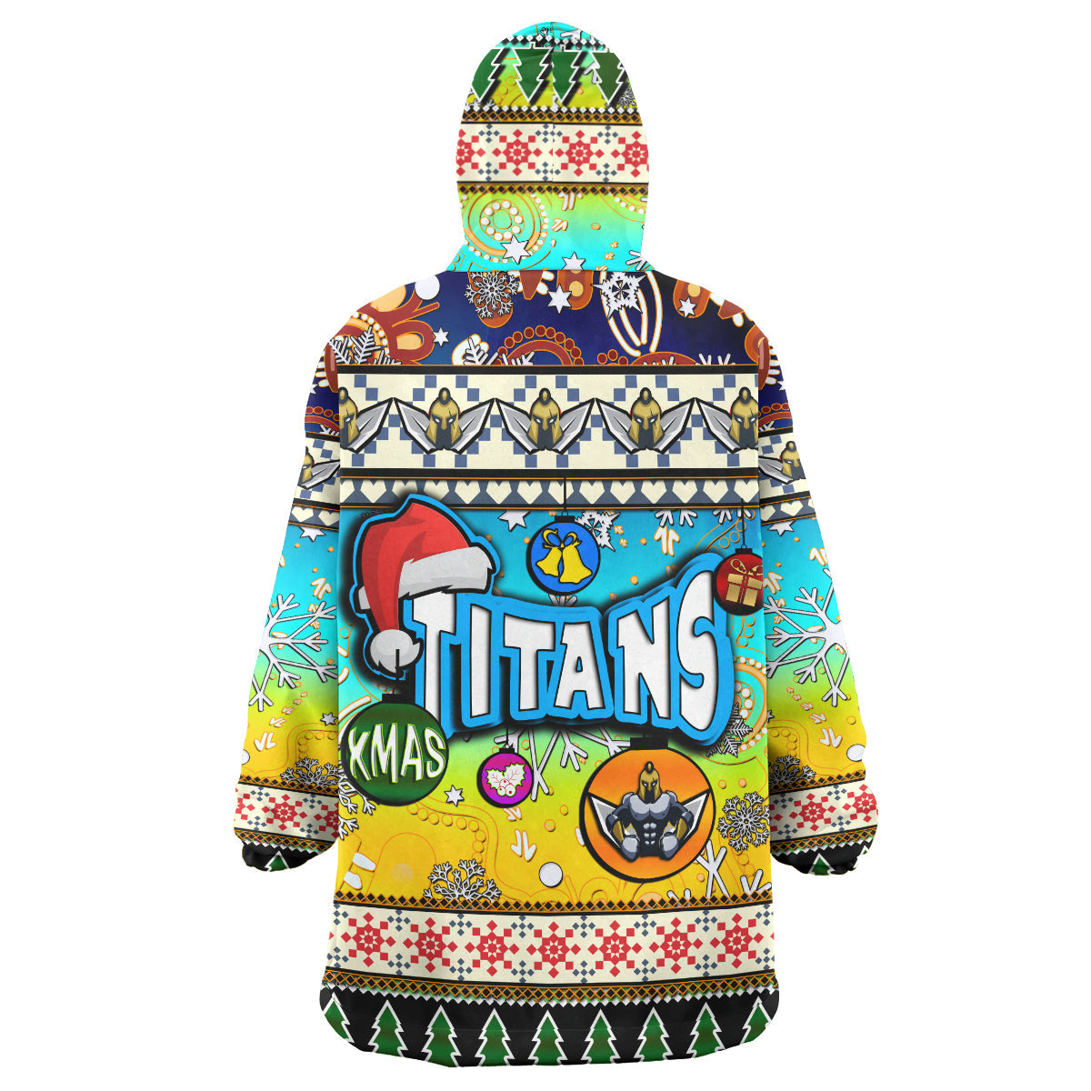 TiTans Rugby Christmas Snug Hoodie - Custom Xmas TiTans Christmas Balls, Snowflake With Aboriginal Patterns Wearable Blanket Hoodie - Vibe Hoodie Shop