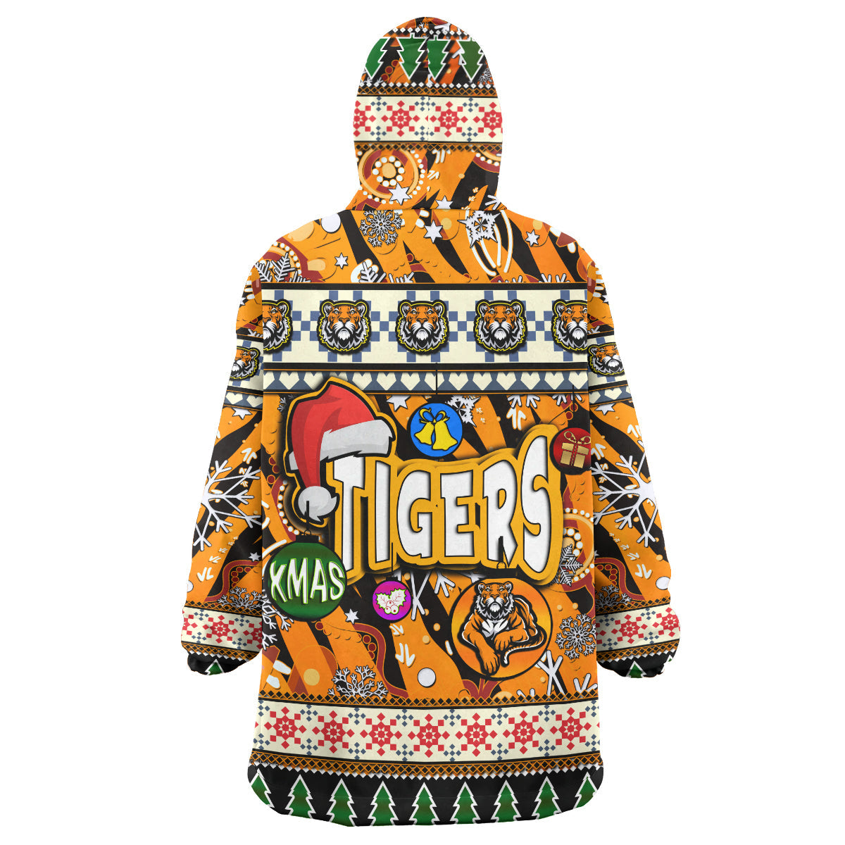 Tigers Rugby Christmas Snug Hoodie - Custom Xmas Tigers Christmas Balls, Snowflake With Aboriginal Patterns Wearable Blanket Hoodie - Vibe Hoodie Shop