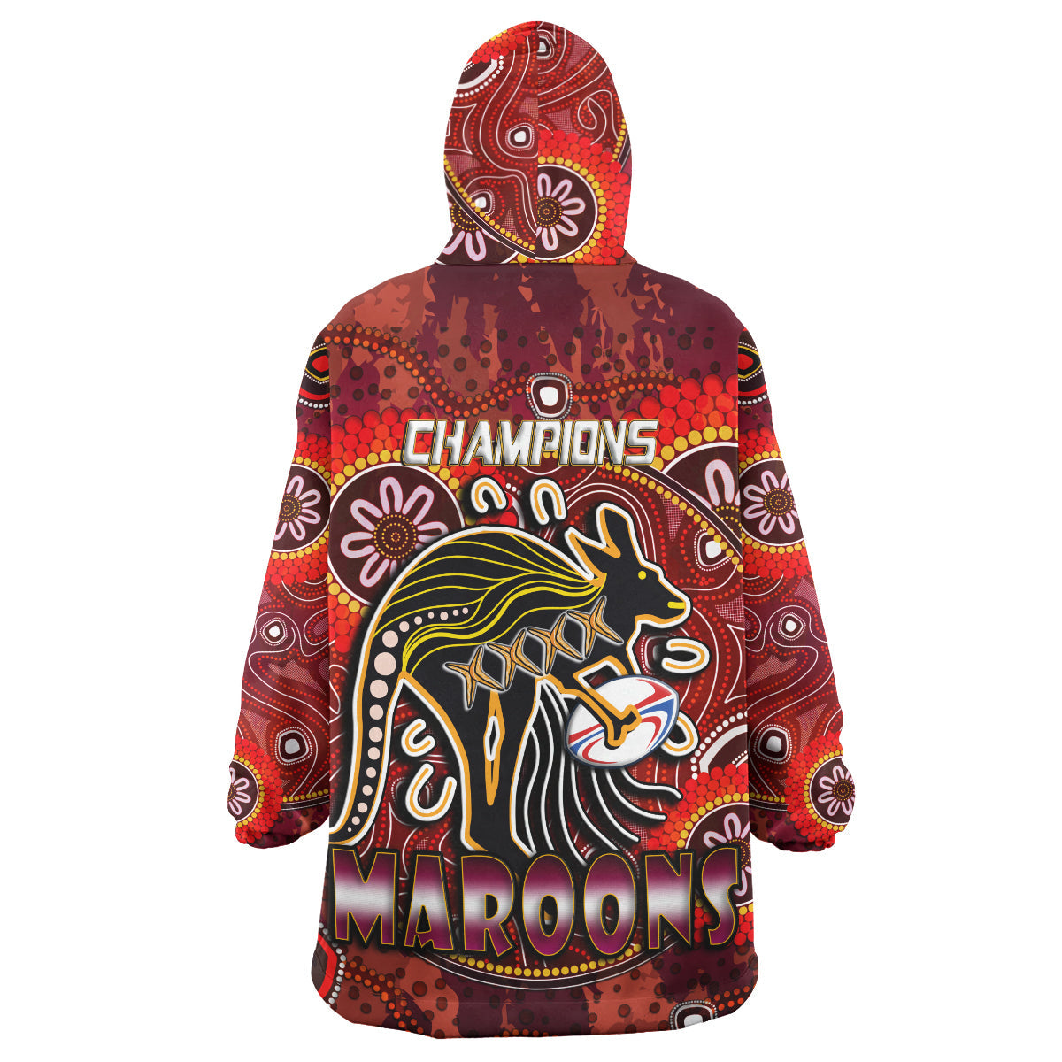 Maroons Rugby Snug Hoodie - Custom Maroons Kangaroo With Aboriginal Style Of Dot Painting Personalised Player And Number Wearable Blanket Hoodie RLT14 - Vibe Hoodie Shop