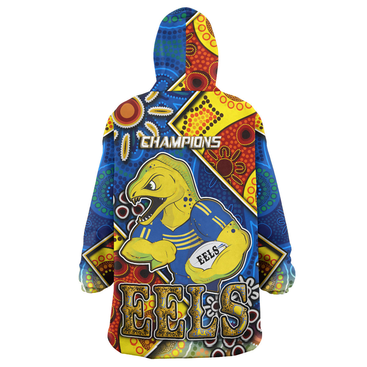 Eels Rugby Snug Hoodie - Custom Eels Rugby Ball With Aboriginal Art Personalised Player And Number Wearable Blanket Hoodie RLT14 - Vibe Hoodie Shop