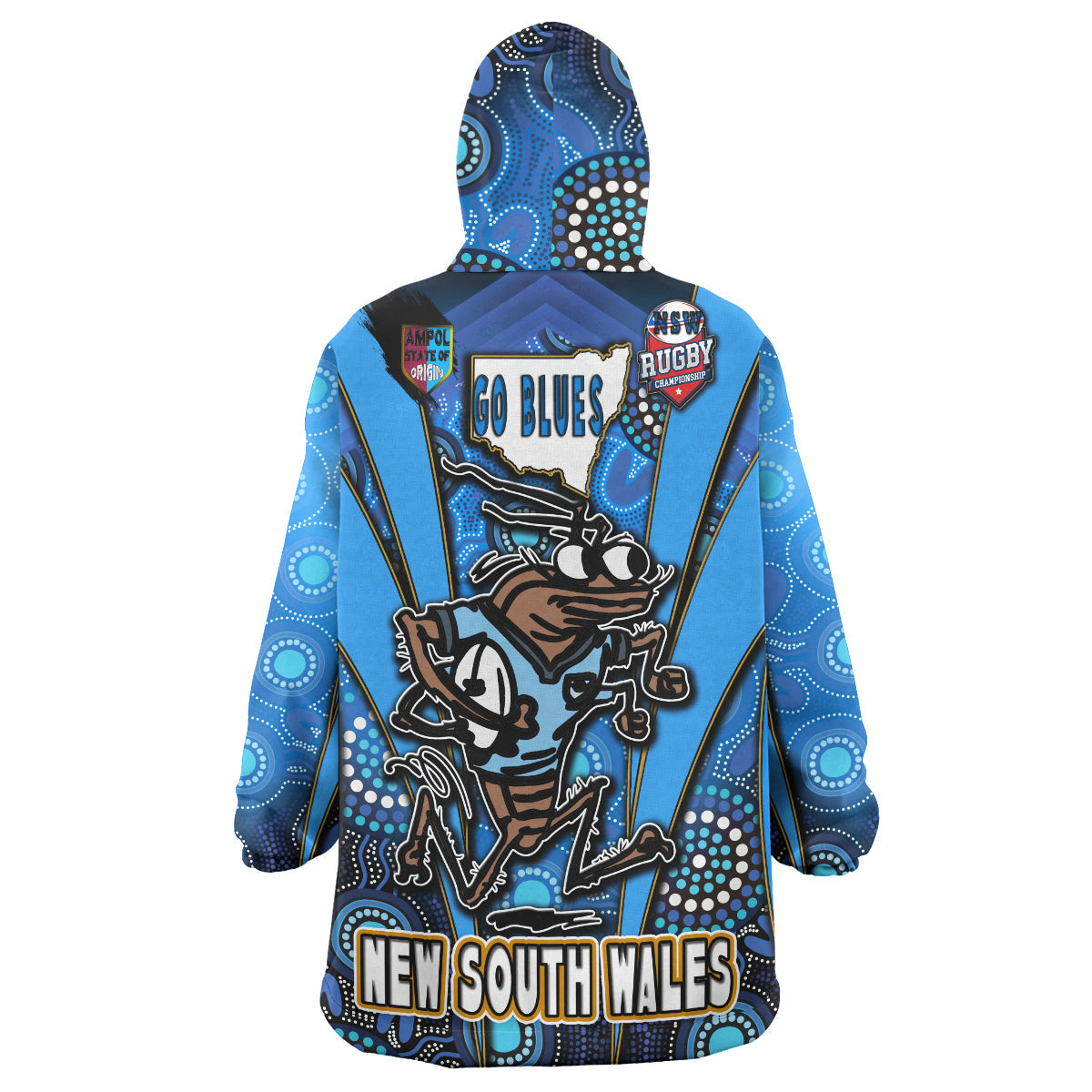New South Wales Rugby League Team Snug Hoodie - Custom New South Wales Blues Mascot With Aboriginal Art STATE OF ORIGIN Wearable Blanket Hoodie RLT14 - Vibe Hoodie Shop