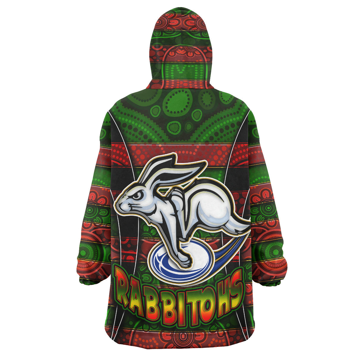 Rabbitohs Rugby Snug Hoodie - Custom Rabbit Aboriginal Style Pattern Personalised Player And Number Wearable Blanket Hoodie RLT14 - Vibe Hoodie Shop