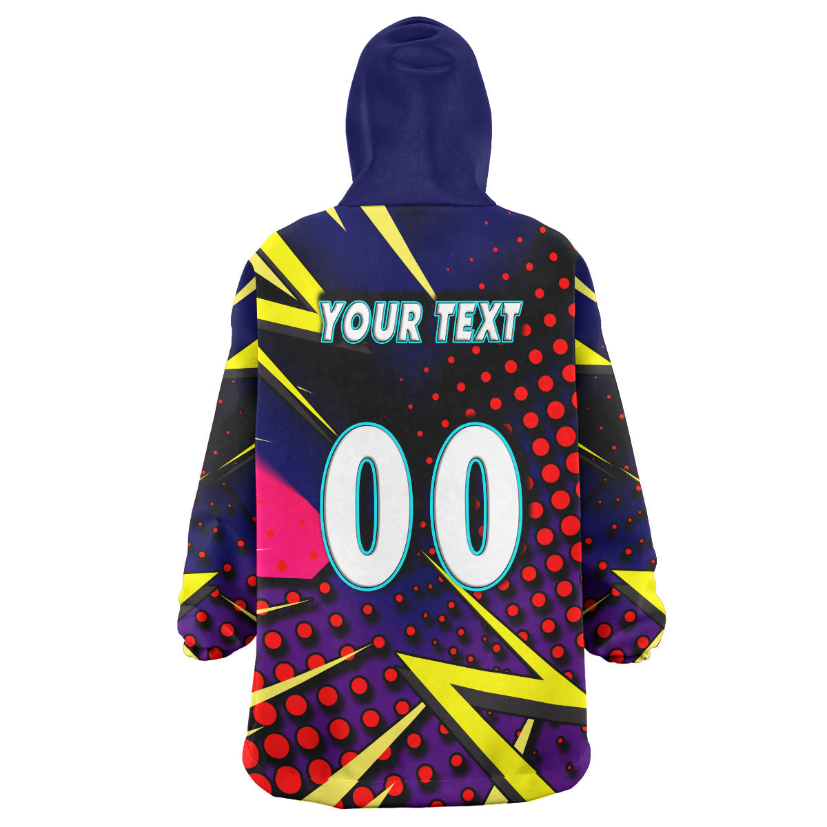 Storm Rugby Snug Hoodie - Custom Storm And Thunder Rugby NRL Grand Final Style Of Dot Background Personalised Player And Number Wearable Blanket Hoodie - Vibe Hoodie Shop