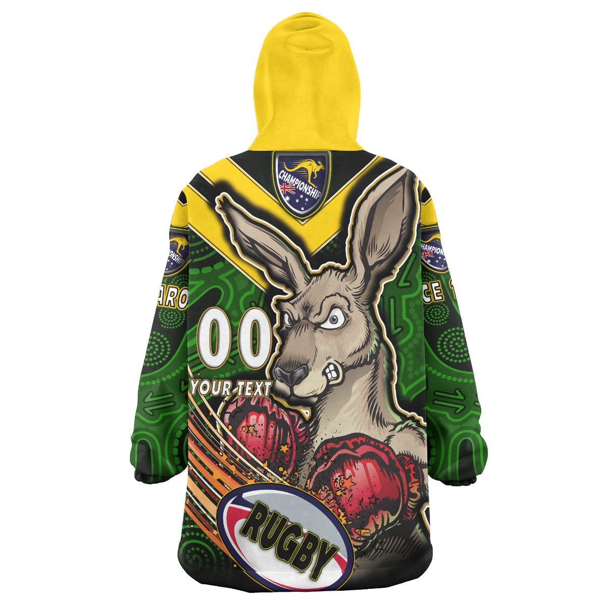 Kangaroos Rugby Snug Hoodie - Custom Kangaroo Rugby League Sport Style Aboriginal Culture Personalised Player And Number Wearable Blanket Hoodie - Vibe Hoodie Shop