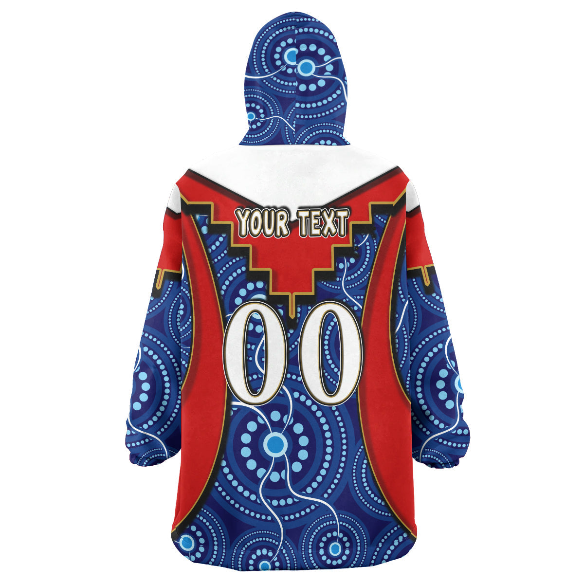 Roosters Rugby Snug Hoodie - Custom Rooster With Rugby Ball Aboriginal Dot Painting Personalised Player And Number Wearable Blanket Hoodie RLT14 - Vibe Hoodie Shop