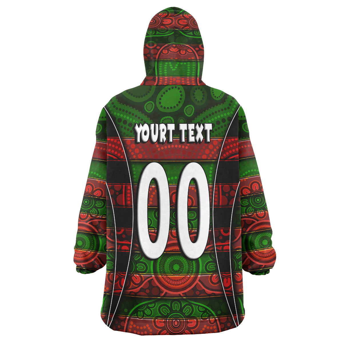 Rabbitohs Rugby Snug Hoodie - Custom Rabbit Aboriginal Style Pattern Personalised Player And Number Wearable Blanket Hoodie RLT14 - Vibe Hoodie Shop