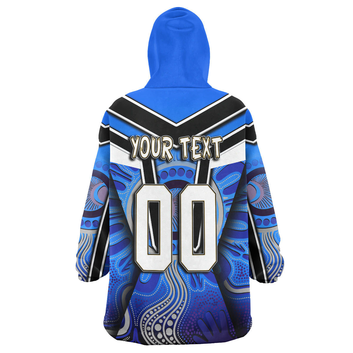 Bulldogs Rugby Snug Hoodie - Custom Bulldog Rugby Ball With Aboriginal Pattern Personalised Player And Number Wearable Blanket Hoodie RLT14 - Vibe Hoodie Shop