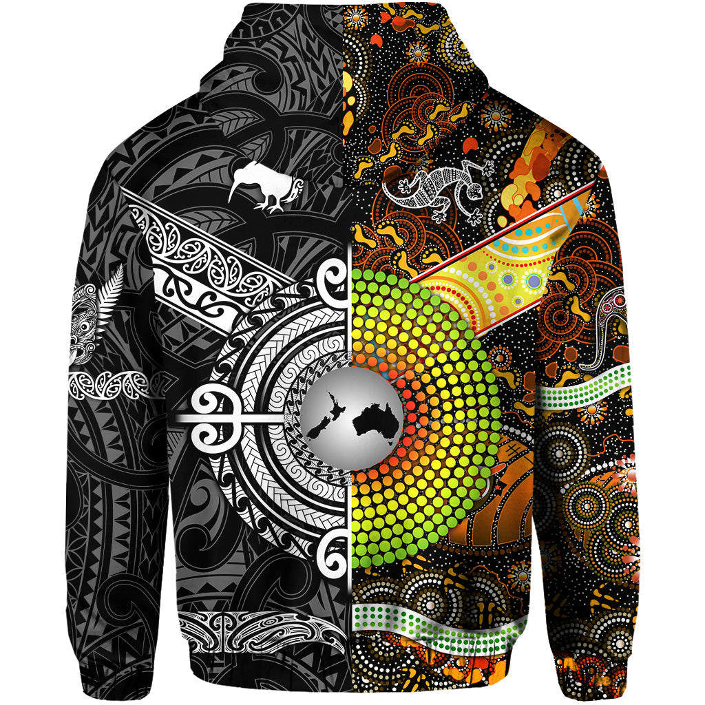 New Zealand Maori Aotearoa And Australia Aboriginal Zip Hoodie Together - Black LT8 - Vibe Hoodie Shop