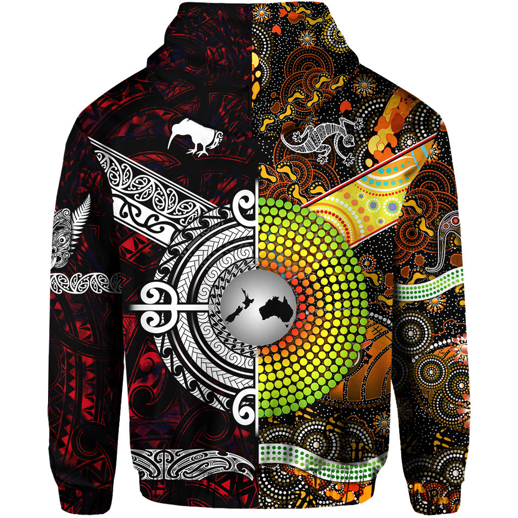 New Zealand Maori Aotearoa And Australia Aboriginal Zip Hoodie Together - Red LT8 - Vibe Hoodie Shop