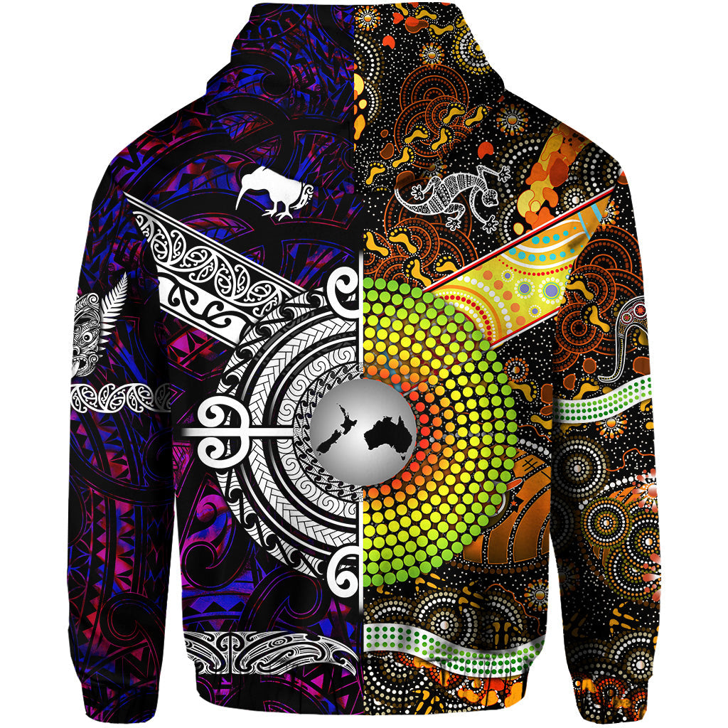 (Custom Personalised) New Zealand Maori Aotearoa And Australia Aboriginal Hoodie Together - Purple LT8 - Vibe Hoodie Shop