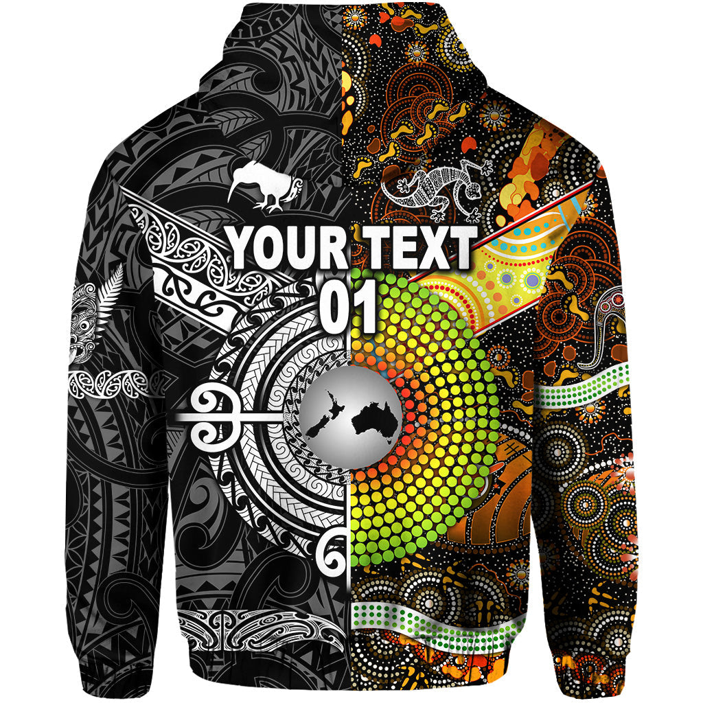 (Custom Personalised) New Zealand Maori Aotearoa And Australia Aboriginal Hoodie Together - Black, Custom Text And Number LT8 - Vibe Hoodie Shop