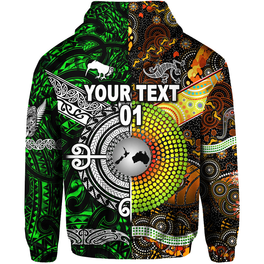 (Custom Personalised) New Zealand Maori Aotearoa And Australia Aboriginal Zip Hoodie Together - Green, Custom Text And Number LT8 - Vibe Hoodie Shop