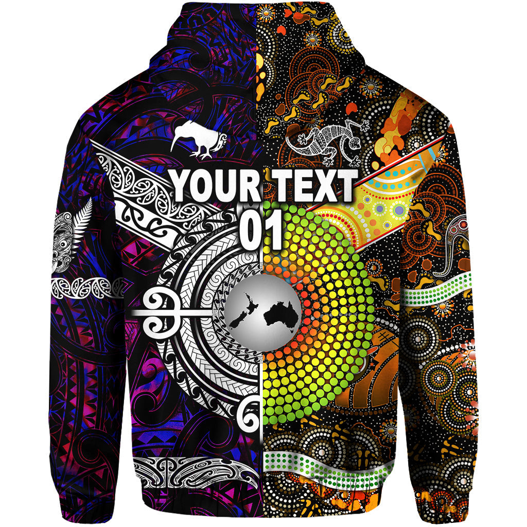 (Custom Personalised) New Zealand Maori Aotearoa And Australia Aboriginal Zip Hoodie Together - Purple, Custom Text And Number LT8 - Vibe Hoodie Shop