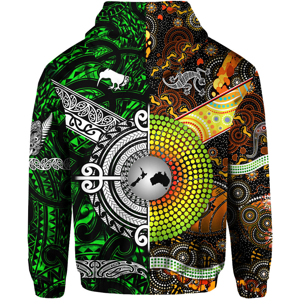 New Zealand Maori Aotearoa And Australia Aboriginal Zip Hoodie Together - Green LT8 - Vibe Hoodie Shop