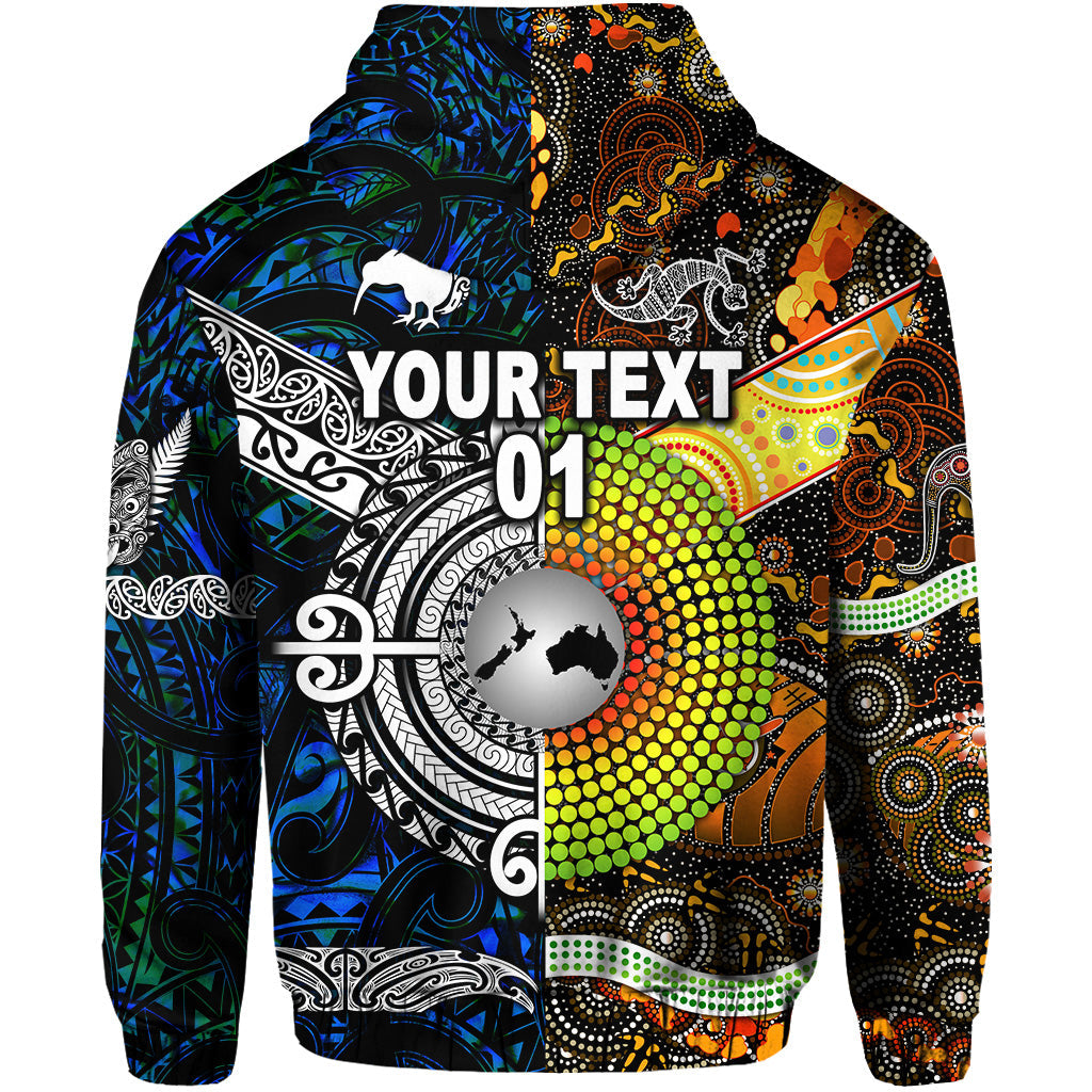 (Custom Personalised) New Zealand Maori Aotearoa And Australia Aboriginal Hoodie Together - Blue, Custom Text And Number LT8 - Vibe Hoodie Shop