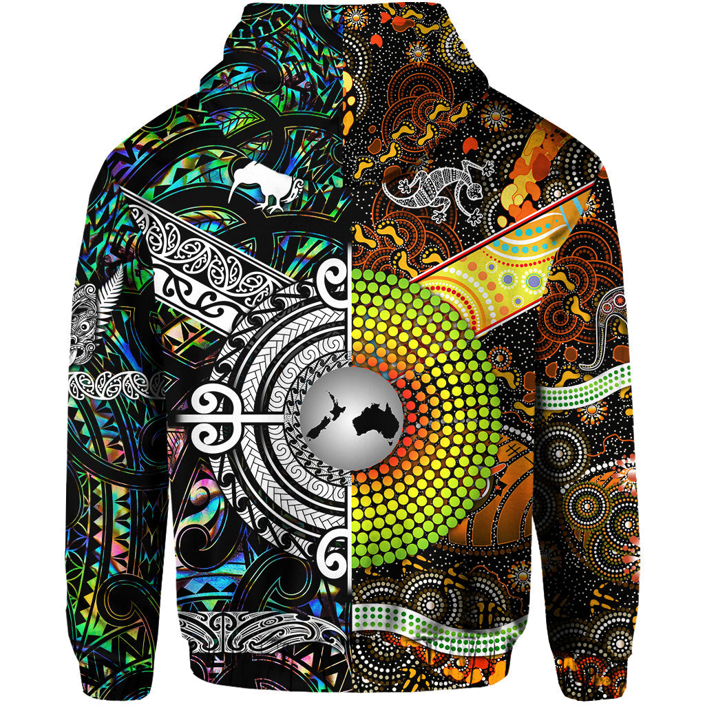 New Zealand Maori Aotearoa And Australia Aboriginal Zip Hoodie Together - Paua Shell LT8 - Vibe Hoodie Shop