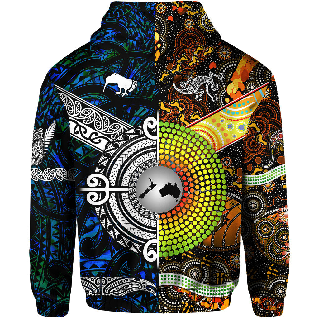 (Custom Personalised) New Zealand Maori Aotearoa And Australia Aboriginal Hoodie Together - Blue LT8 - Vibe Hoodie Shop