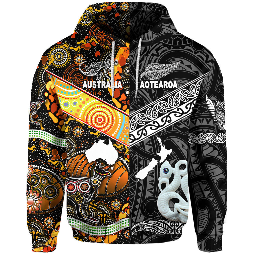 New Zealand Maori Aotearoa And Australia Aboriginal Hoodie Together - Black LT8 - Vibe Hoodie Shop