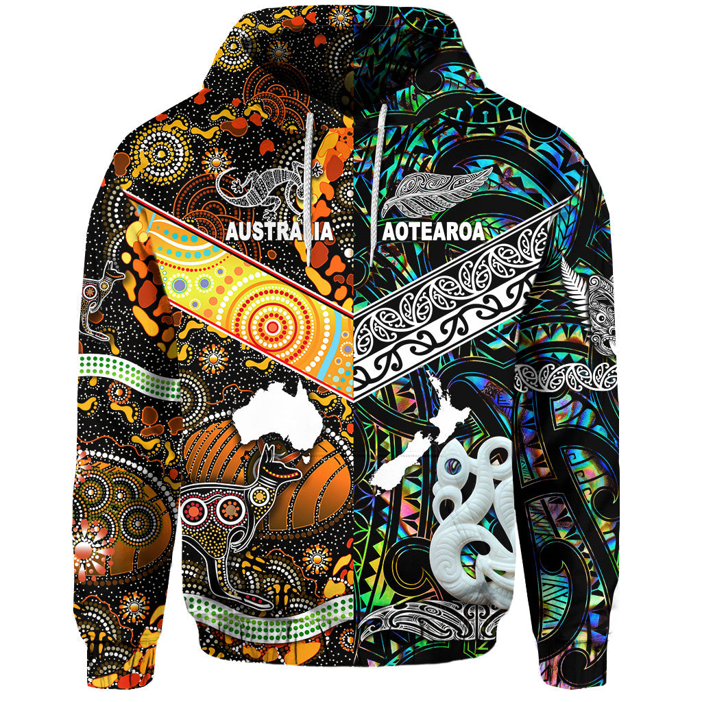 New Zealand Maori Aotearoa And Australia Aboriginal Hoodie Together - Paua Shell LT8 - Vibe Hoodie Shop