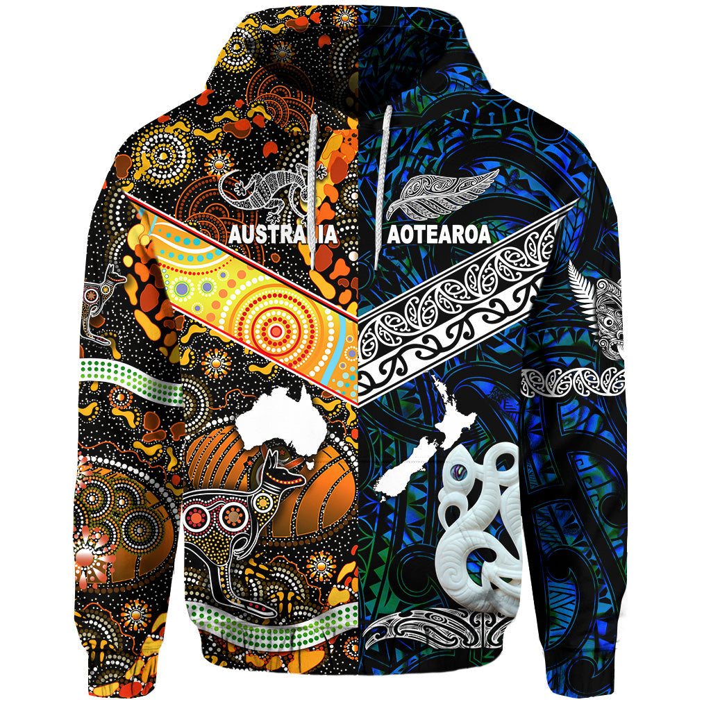 New Zealand Maori Aotearoa And Australia Aboriginal Hoodie Together - Blue LT8 - Vibe Hoodie Shop