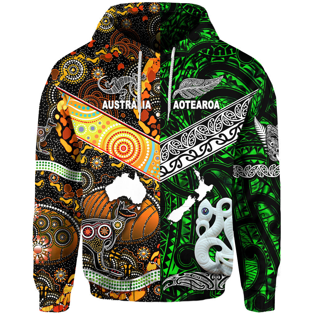 New Zealand Maori Aotearoa And Australia Aboriginal Hoodie Together - Green LT8 - Vibe Hoodie Shop