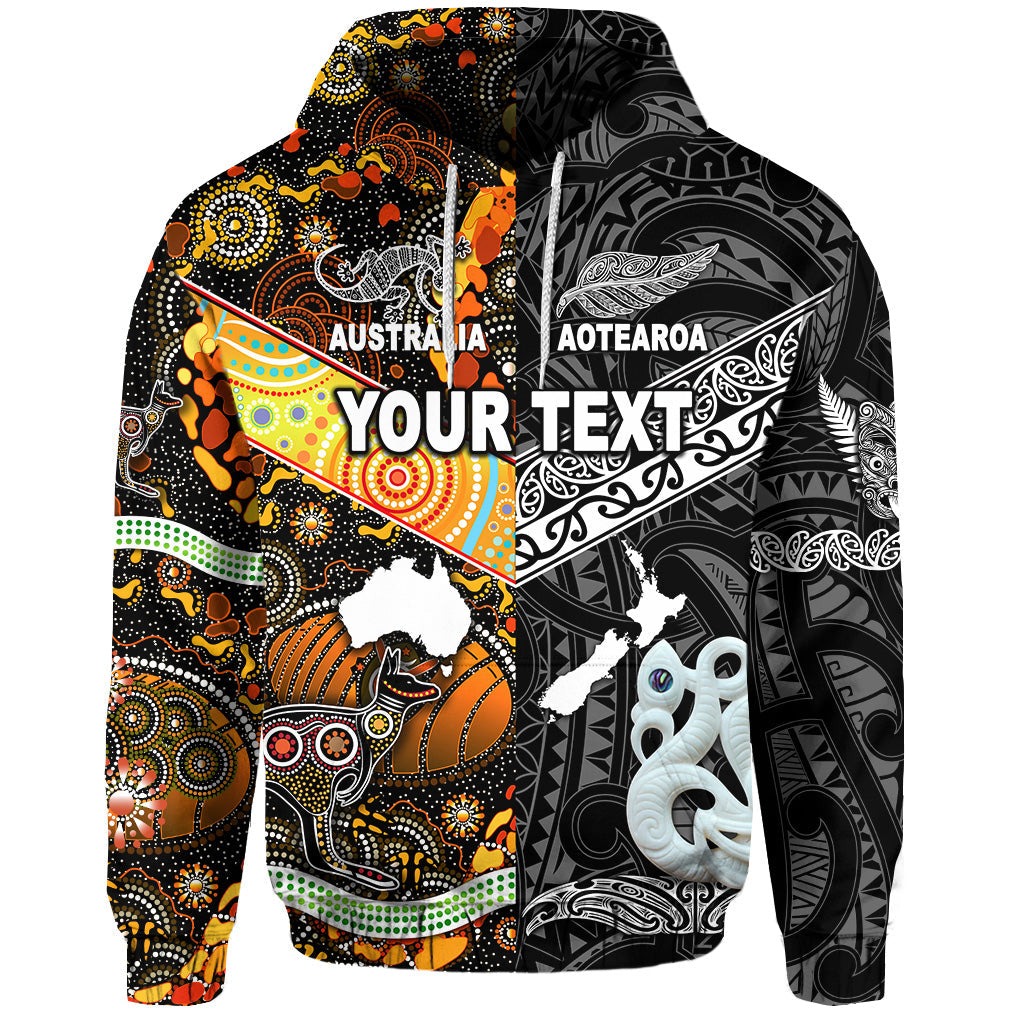 (Custom Personalised) New Zealand Maori Aotearoa And Australia Aboriginal Hoodie Together - Black LT8 - Vibe Hoodie Shop