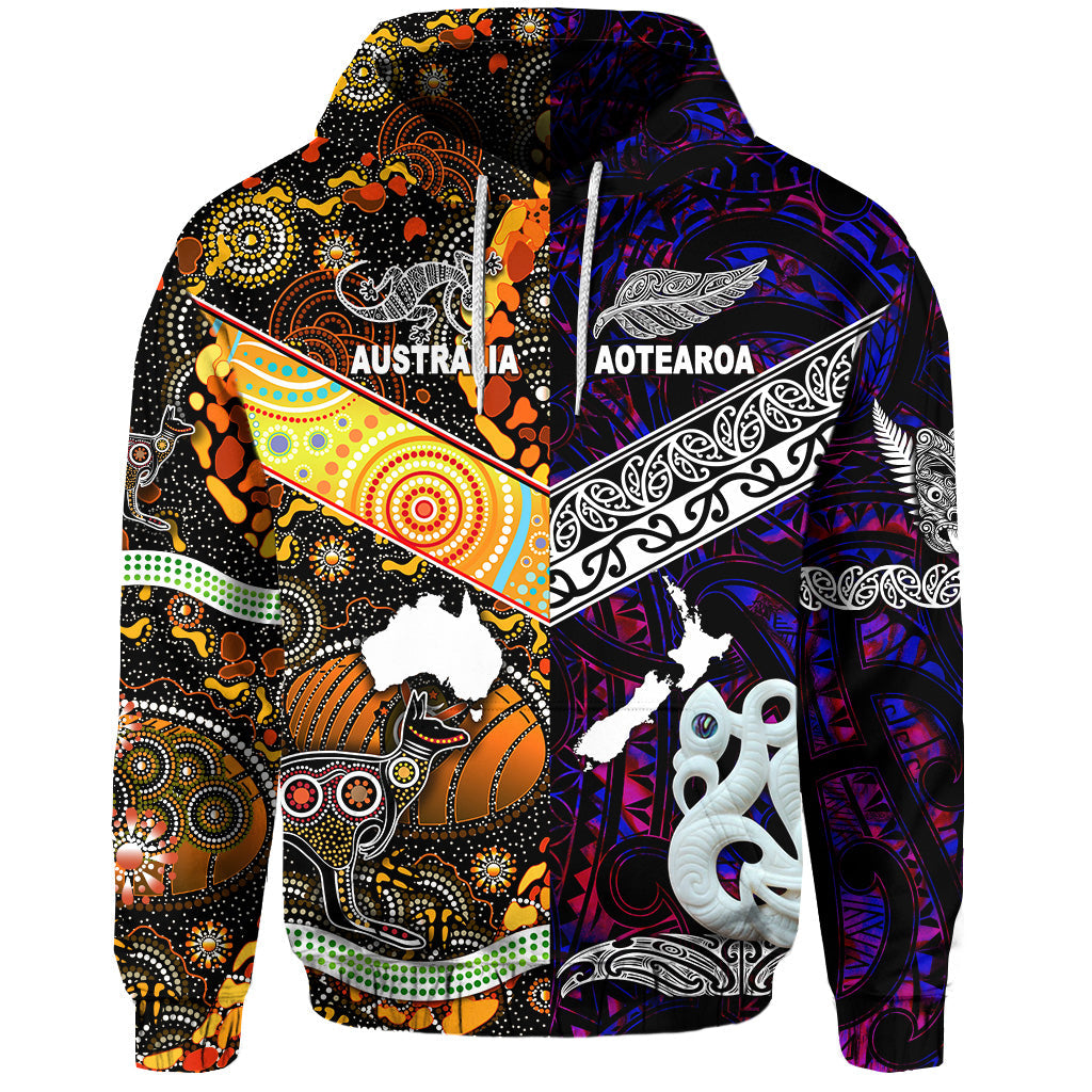 New Zealand Maori Aotearoa And Australia Aboriginal Hoodie Together - Purple LT8 - Vibe Hoodie Shop